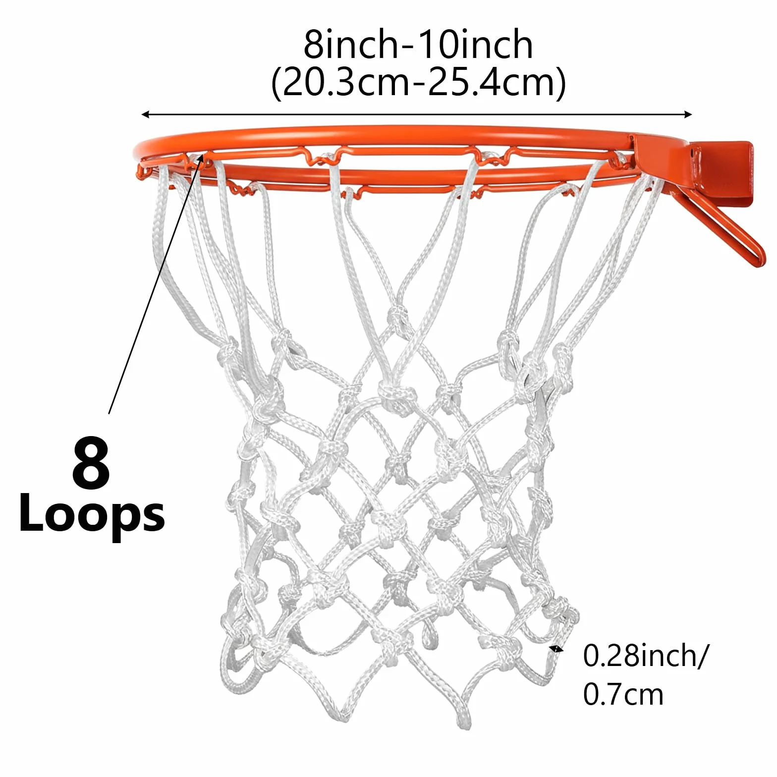 Paquete de 2 mini redes de baloncesto de repuesto, 8 trabillas, resistentes a la intemperie