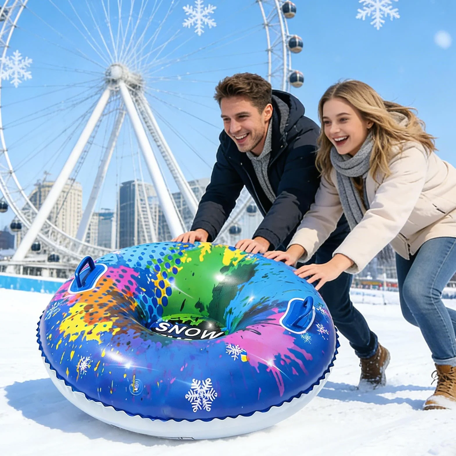 Tobogán de Nieve Hinchable PVC Portátil 95 cm Resistente al Frío Trineo Inflable