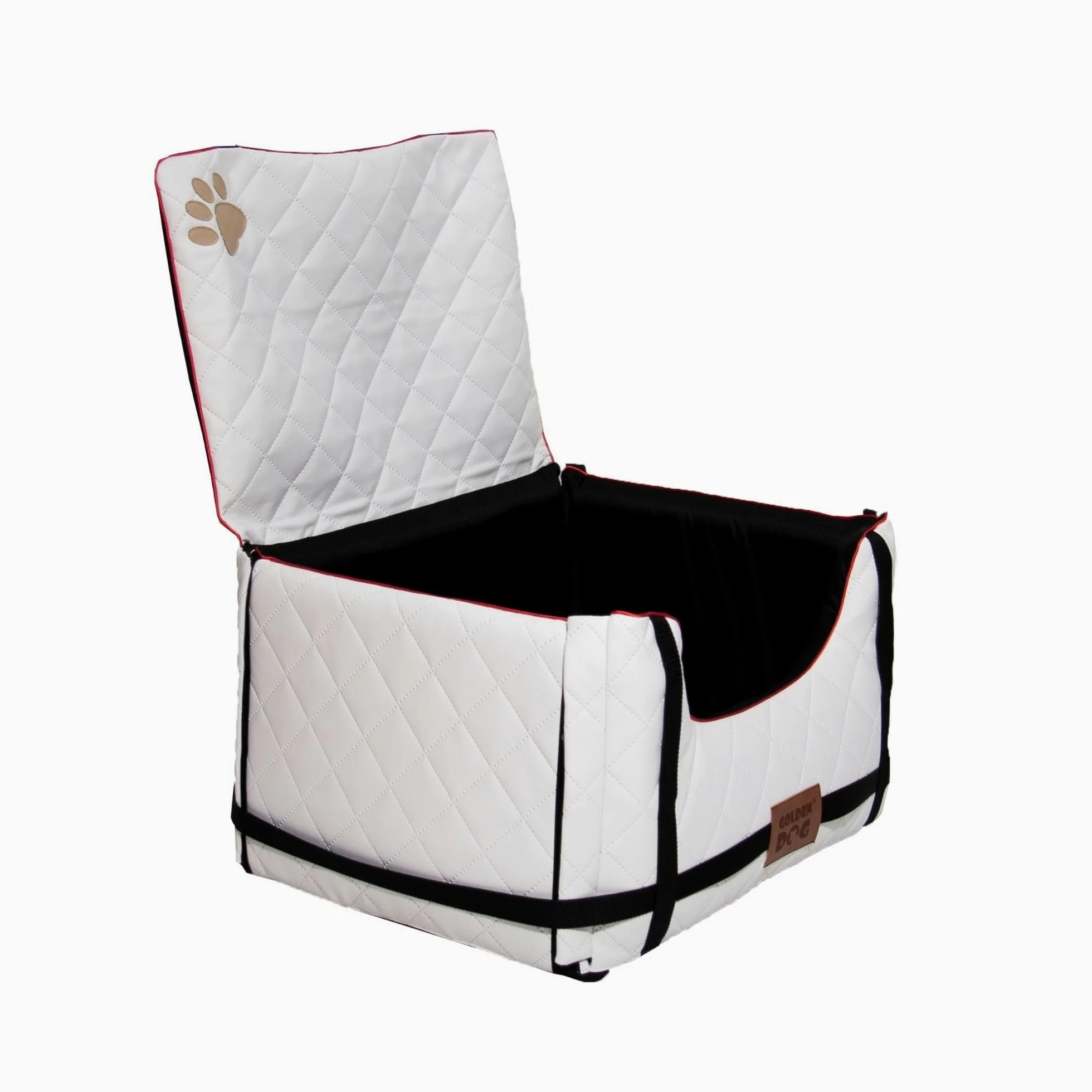 Golden Dog - Transportín para perro con cinturón de seguridad XL-75 x 55 x 33 cm – Asiento de coche de imitación de piel para perro, resistente al agua, asiento para perros – Asiento para el copiloto