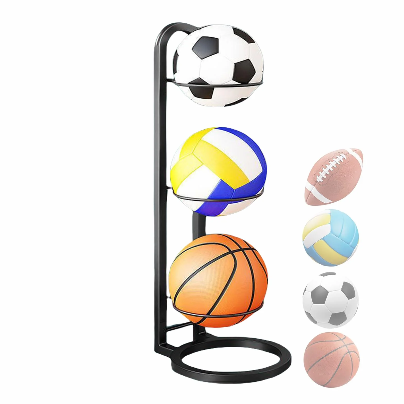 Estante de Bolas de 3 Niveles - Soporte Balon Futbol, Almacenamiento Vertical De Pelotas Portátil para Baloncesto, Fútbol y Voleibol
