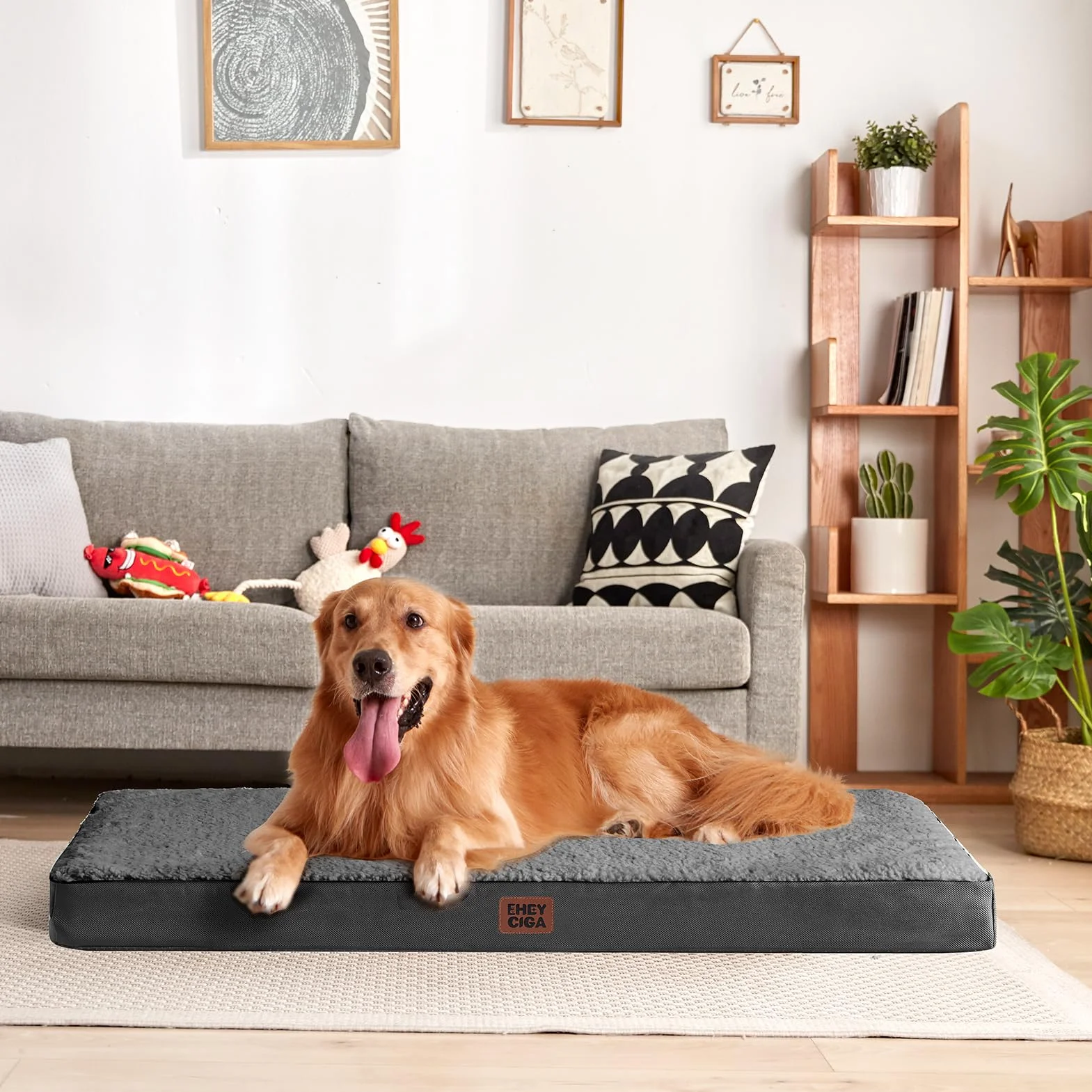 EHEYCIGA Cama Perros Grande Ortopédica, 89x58x9cm Colchon Perro con Espuma De Caja De Huevos, Colchoneta Perro Lavable, Dog Bed, Gris