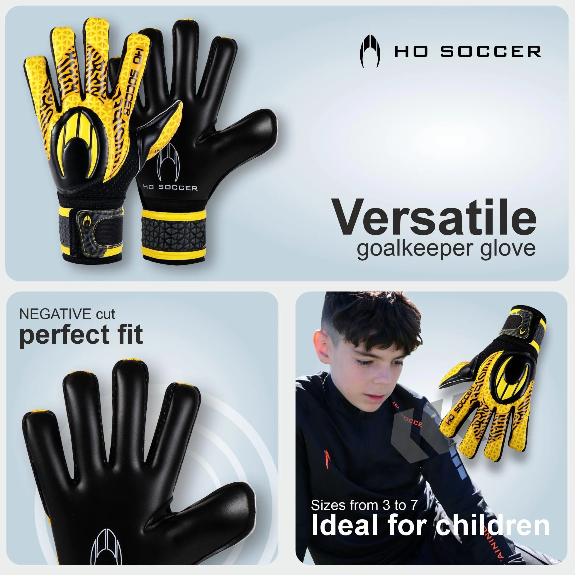 HO Soccer HG Initial NG HARDGROUND Guantes de Portero, Negro/Amarillo