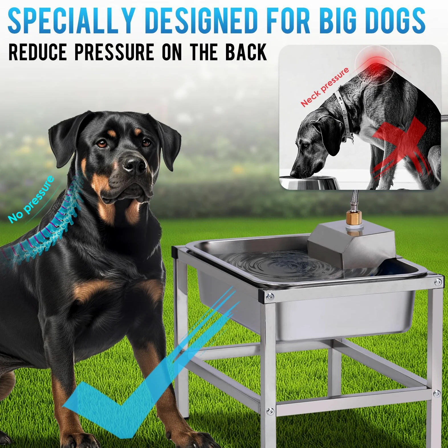 Dispensador automático elevado de cuencos de agua para perros grandes, de acero inoxidable de 3 galones, con soporte para aliviar la presión de las articulaciones, cuencos para mascotas con