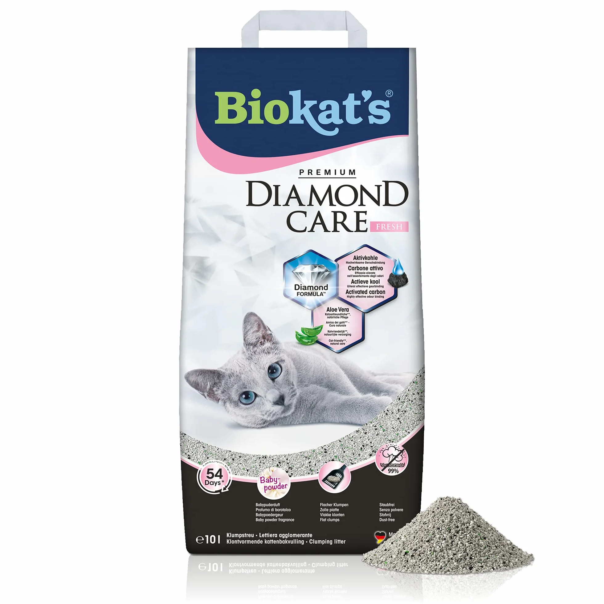 Biokat's Diamond Care Fresh, con fragancia - Arena fina con carbón activo y aloe vera 1 saco (1 x 10 l)