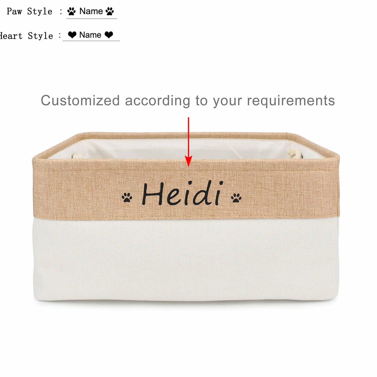 Cesta de almacenaje personalizada con nombre y dibujo, cesta plegable para juguetes de perro con asa de algodón, caja de almacenaje para organizar comida, ropa y accesorios para perros(Beige)