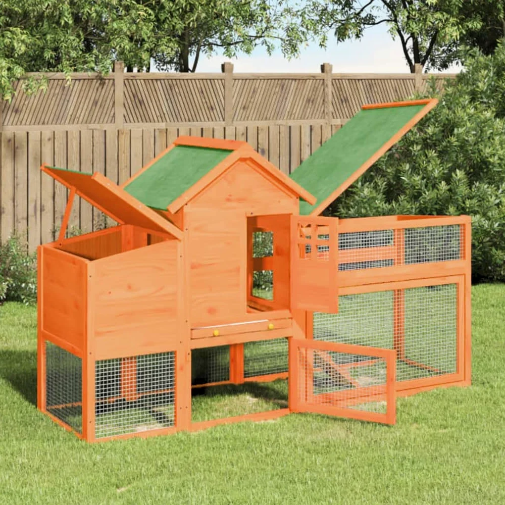 Gallinero de madera de pino, 186,5 x 58,5 x 113 cm, gran gallinero con nido, rampa y caño, para gallinas, conejos y patos, marrón, madera maciza