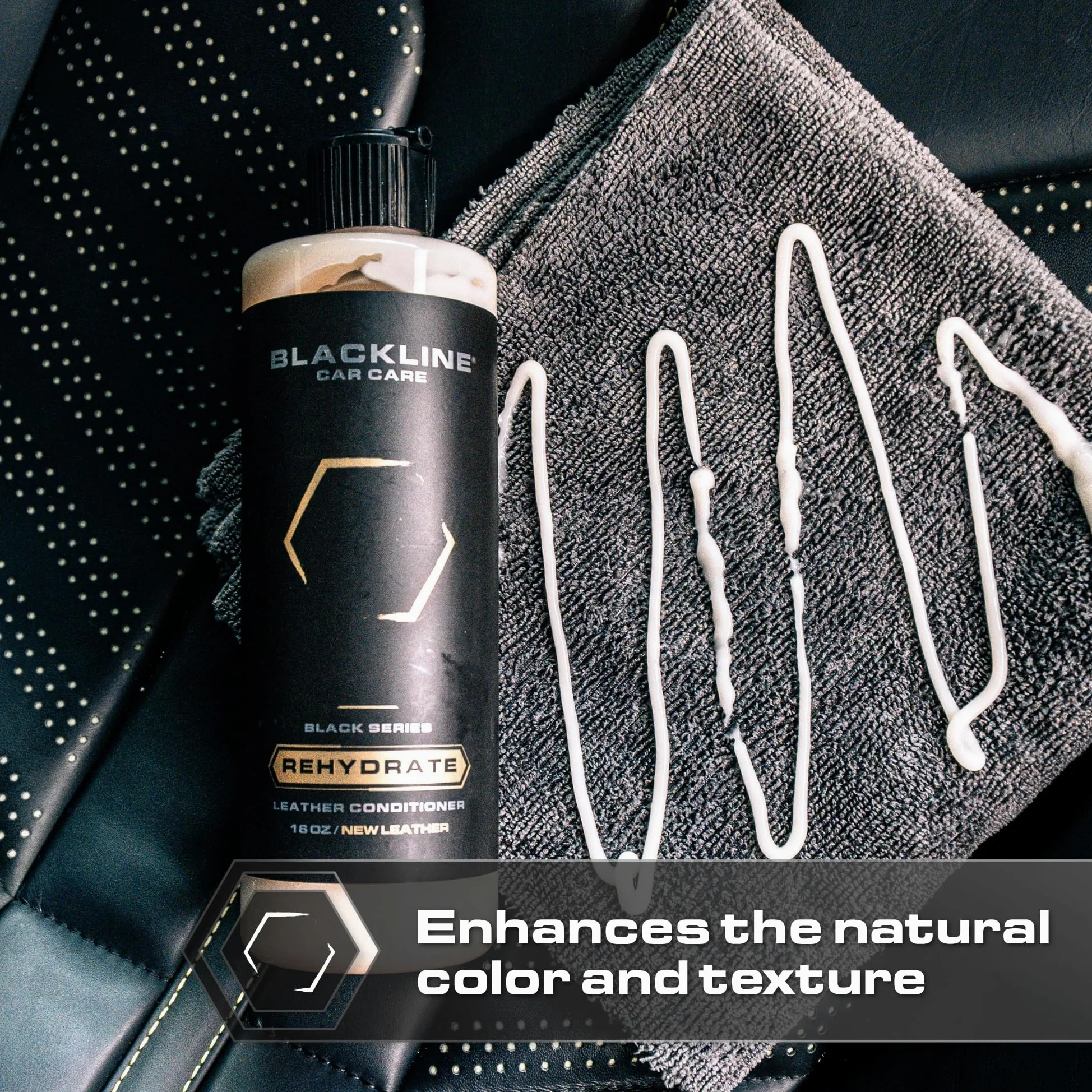 Blackline Car Care - Leather Rehydrate, acondicionador de cuero para todo el cuero - coches, muebles, zapatos y bolsos - 16 onzas líquidas