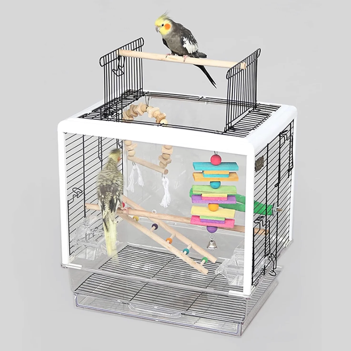 Jaula para Pájaros,Jaula Pájaros,Jaula de pájaros, Jaula for pájaros de Metal Resistente a la oxidación con Escalera en el Techo y Bandeja Inferior for cacatúas, periquitos, agapornis