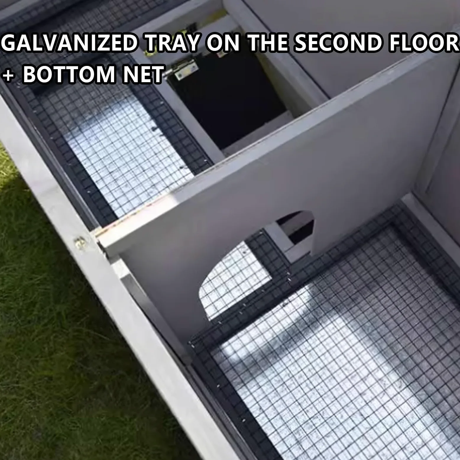 Gallinero para uso en exteriores con escaleras y bandeja extraíble, construcción de madera maciza, corral grande con techo y diseño de múltiples puertas