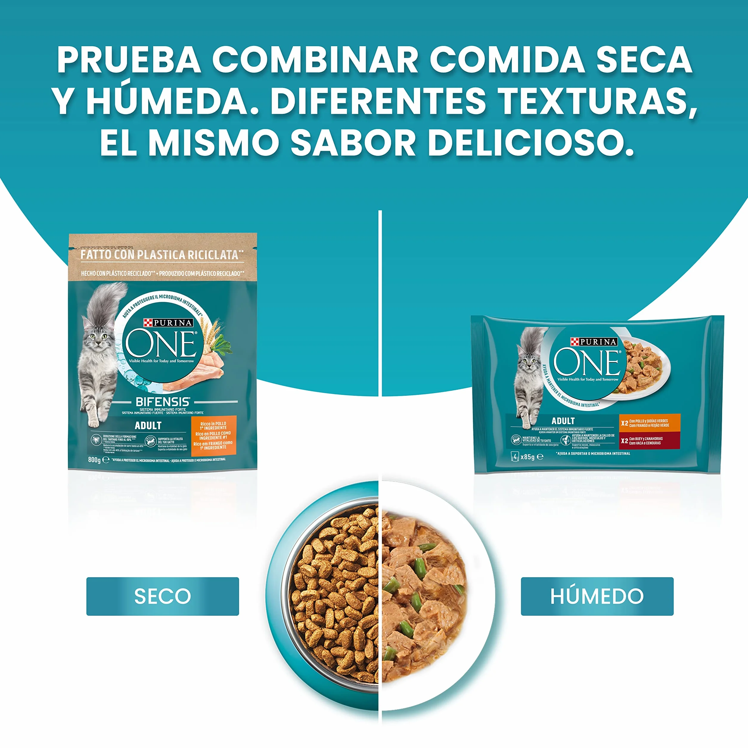PURINA ONE Sterilcat, Comida Húmeda para Gato Esterilizado Adulto, Trocitos en Salsa, Surtido de Salmón y Pavo, 12 Packs de 4 Sobres de 85 g. (48 sobres)