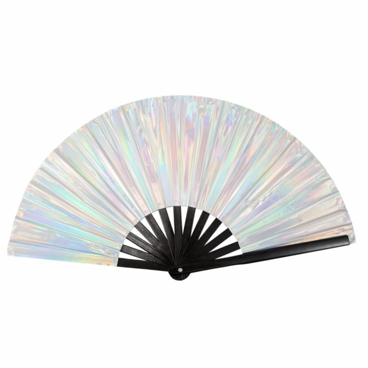 Abanico plegable grande brillante metálico 10" chino para fiestas festivales Kung Fu Tai Chi bailes rave