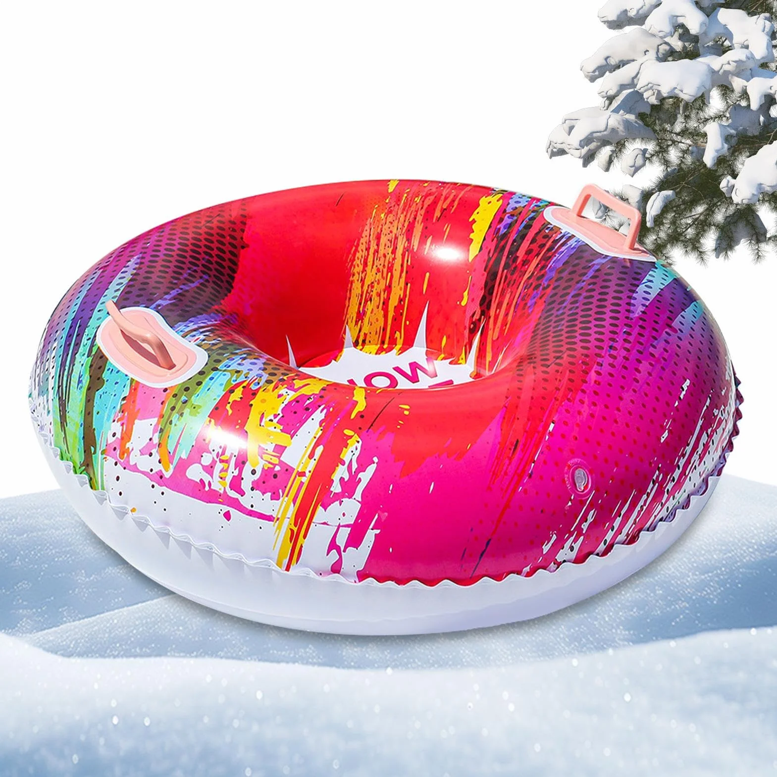 Trineo inflable 87 cm con asas, anillo de nieve engrosado antivuelco para adultos y niños