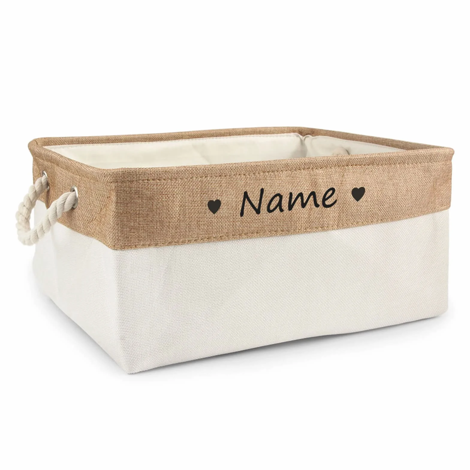 Cesta de almacenaje personalizada con nombre y dibujo, cesta plegable para juguetes de perro con asa de algodón, caja de almacenaje para organizar comida, ropa y accesorios para perros(Beige)