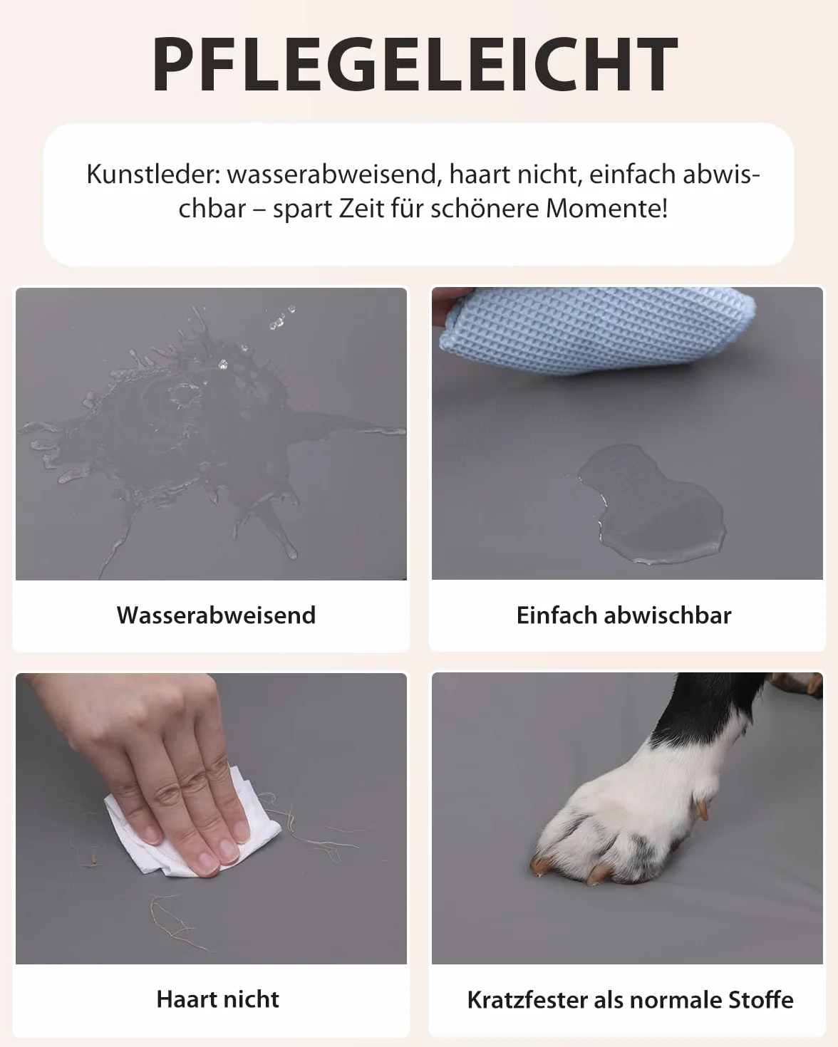 Ortopédica Cama Perro Medianos, Sofá Perro de Cuero Sintético Impermeable–91x68 cm, Espuma de Huevo, Cama para Perros Desenfundable y Lavable, Colchon Perro Antideslizante, Gris