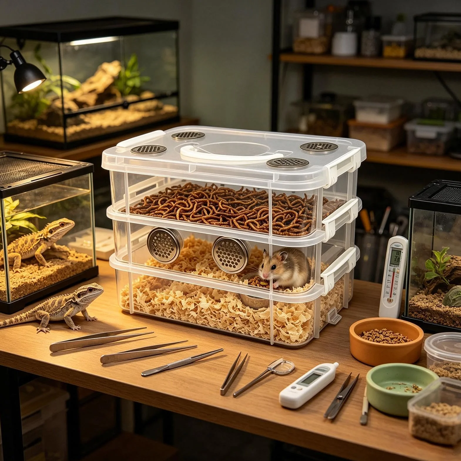 Kit De Cría Harina - Y Criadero Resistente A Los Olores | Contenedores de Cría Tenebrios | para La Alimentación De Reptiles, Lombrices Y Otros Animales En El Hogar Y En La Clase