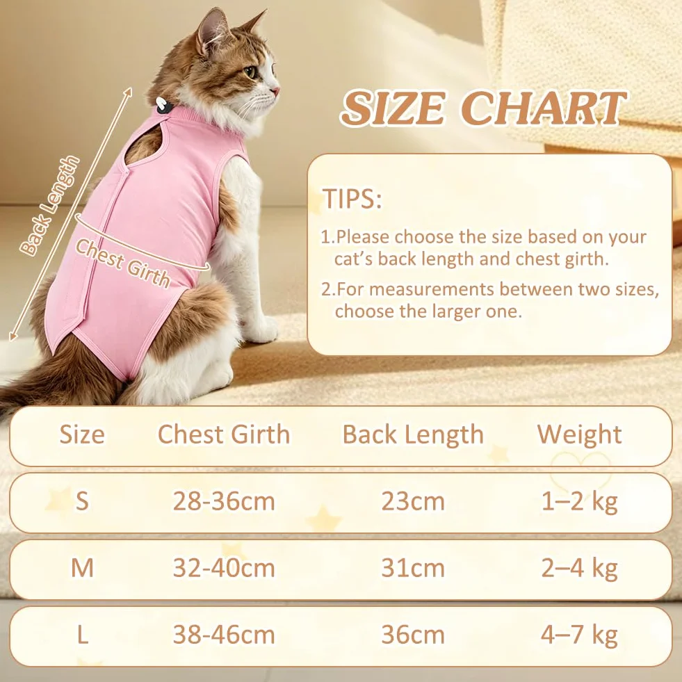 OFFCUP 2 Piezas Body de Recuperación para Gatos, Gatos Postoperatorio Hembra para Evitar Que se Laman Las Heridas, Suave y Cómodo, Gata Camiseta de Recuperación, Rosa, Talla M