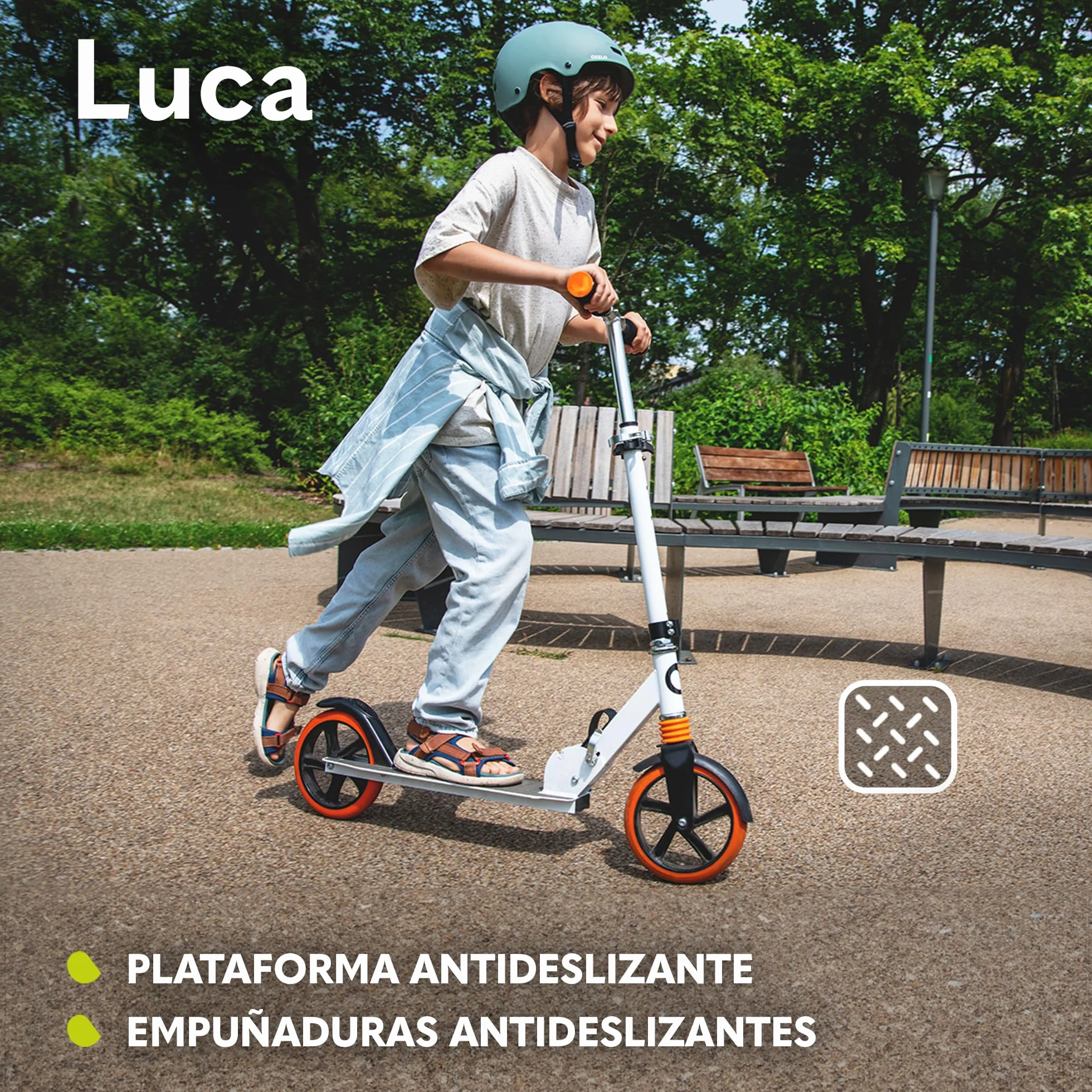 Lionelo Luca Patinete Urbano XXL hasta 100 kg, Scooter niños Ruedas 200 mm ShockResist Amortiguador