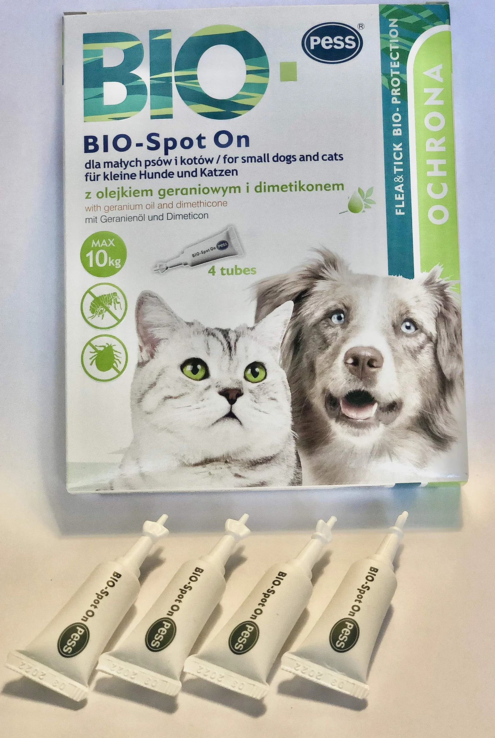 BIO-Spot On 4 pipetas I Remedio natural contra garrapatas y pulgas I Protección contra garrapatas para perros y gatos de base biológica para perros y gatos pequeños