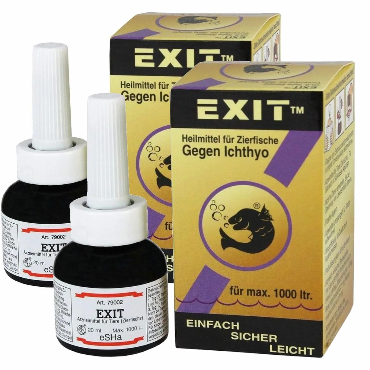 Esha EshaExit® 2 x 20 ml para 2000 litros (efecto de banda ancha contra todas las enfermedades de los puntos, como el ictio o la enfermedad del terciopelo oodinio)