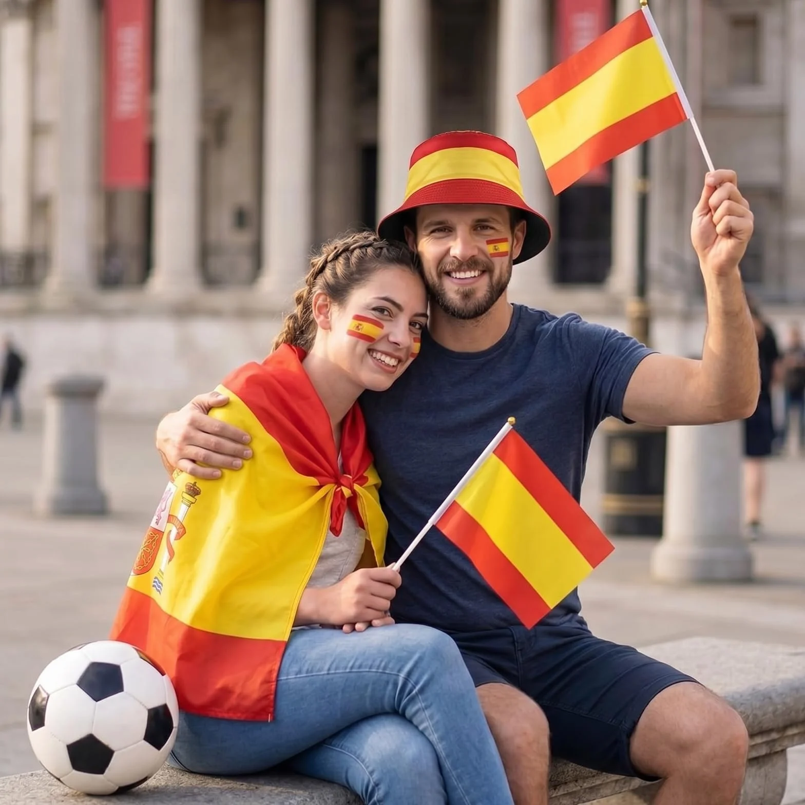 Banderas de Mano España 14x21 cm 10 Unidades Poliéster con Palo para Fútbol y Eventos