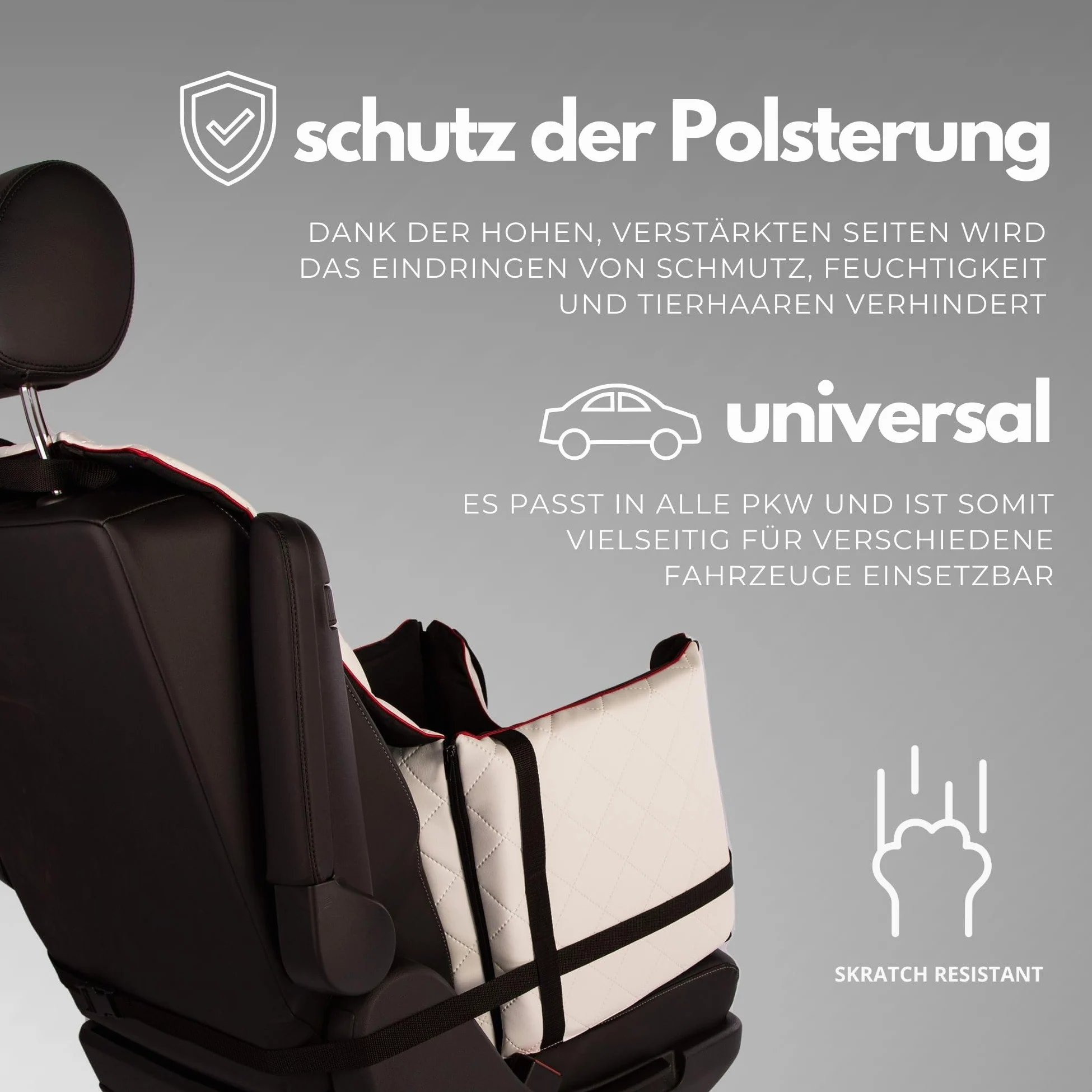 Golden Dog - Transportín para perro con cinturón de seguridad XL-75 x 55 x 33 cm – Asiento de coche de imitación de piel para perro, resistente al agua, asiento para perros – Asiento para el copiloto