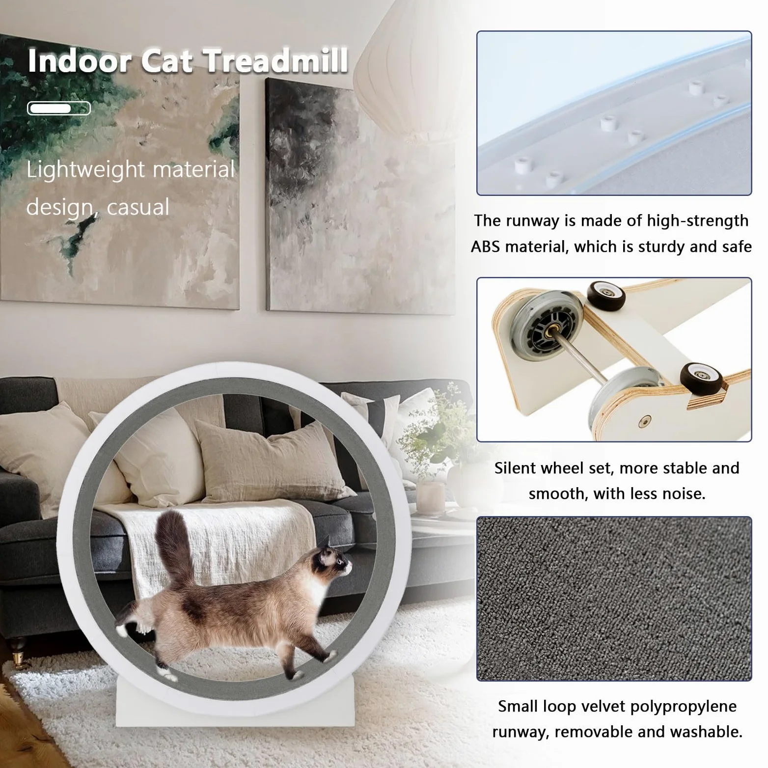 Rueda de Ejercicio para gatos Ruedas para gatos de Interior, Rueda para Correr para gatos con Pista alfombrada y Rueda silenciosa, Ruedas para hámster para gatos para Perder Peso y Salud