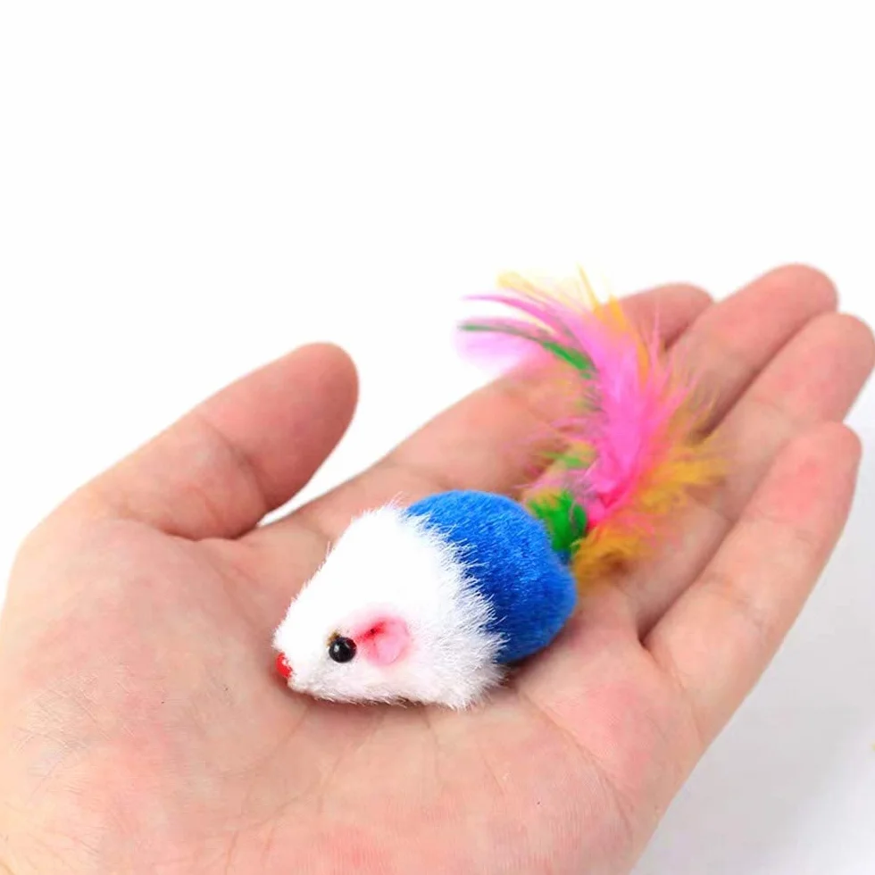 VOVIGGOL 12 Piezas Peludo Juguetes Gato Ratones para Gatos, Interactivo Gatito Juguetes Ratón Sonajero Plumas para Gatos Mascota (Colores Variados)