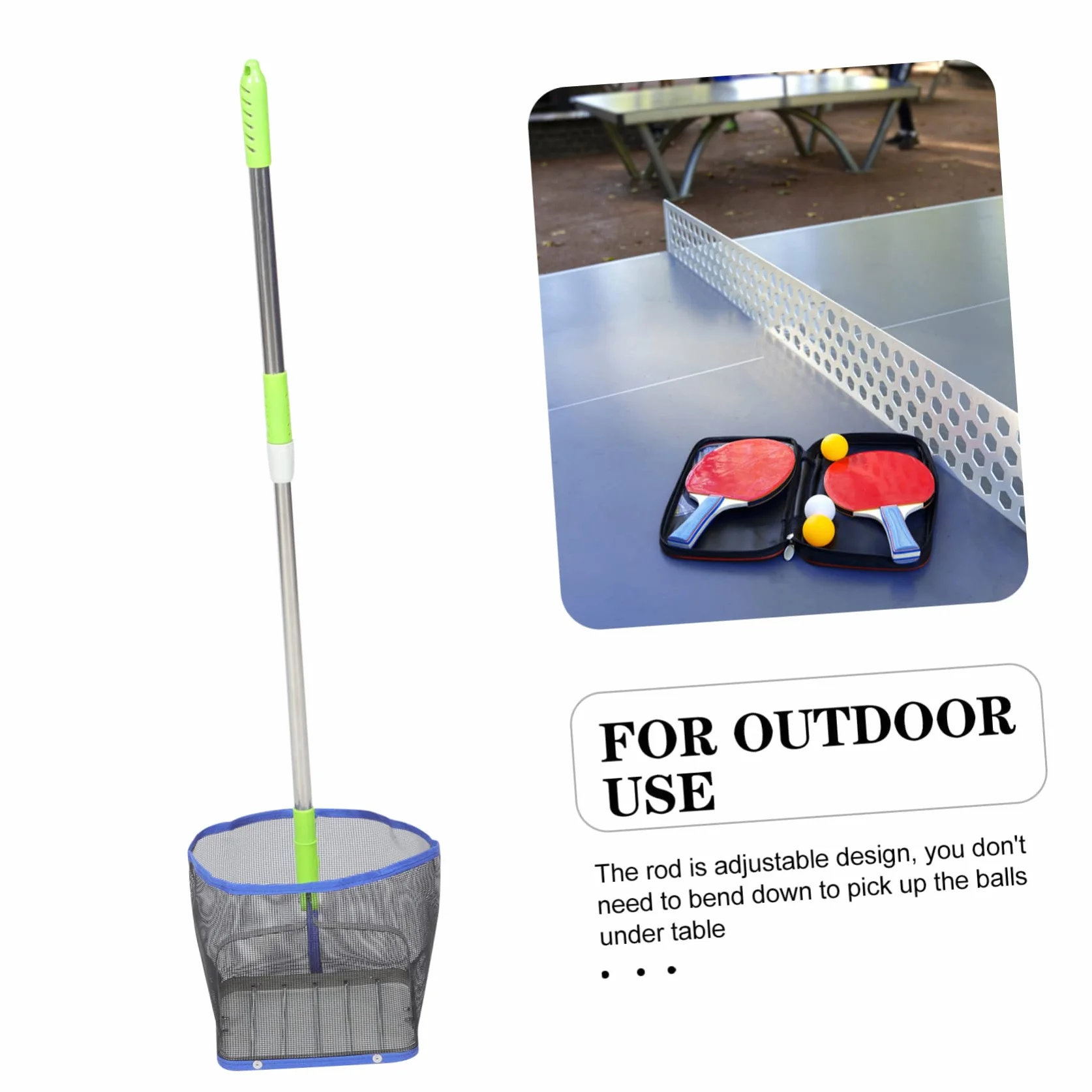 Recogedor de balones de tenis de mesa portátil mango telescópico ajustable azul