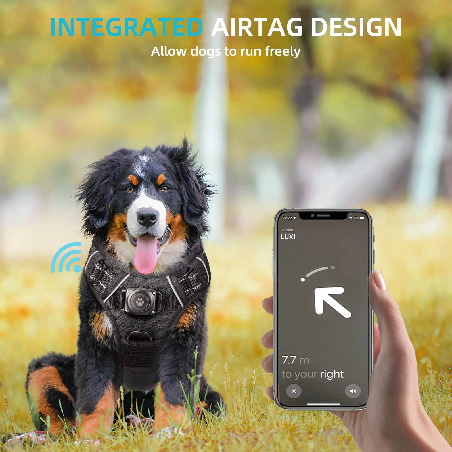 AirTag Dog Harness, Integrated Dog Vest with 100% Waterproof Air Tag Holder, No-Pull No-Choke Reflective Dog Vest Harness with Apple Air Tag Case for Small Medium Large Dogs (Black, S)