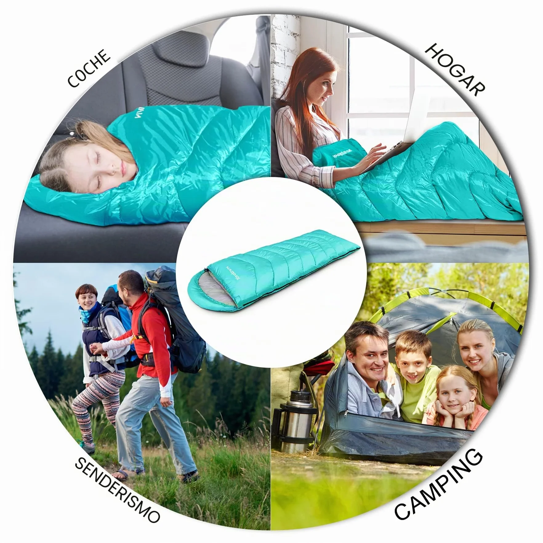 Saco de Dormir Adulto Niños Ultraligero Compacto 4 Estaciones Impermeable Camping Senderismo