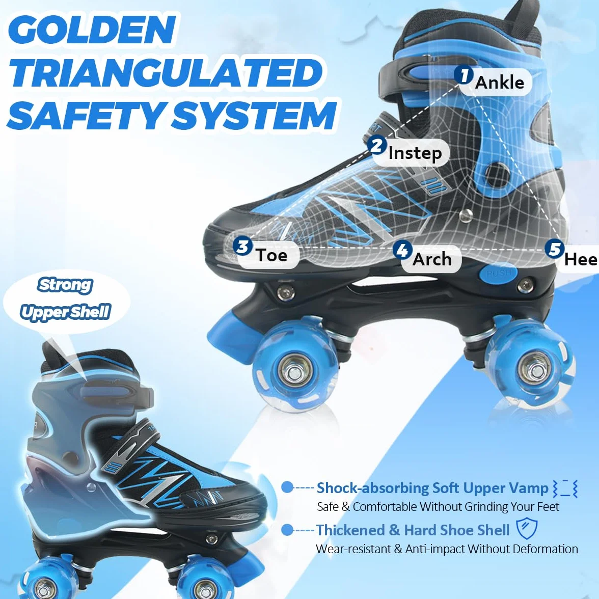 Patines ajustables para niños y niñas con ruedas iluminadas, azul y rojo