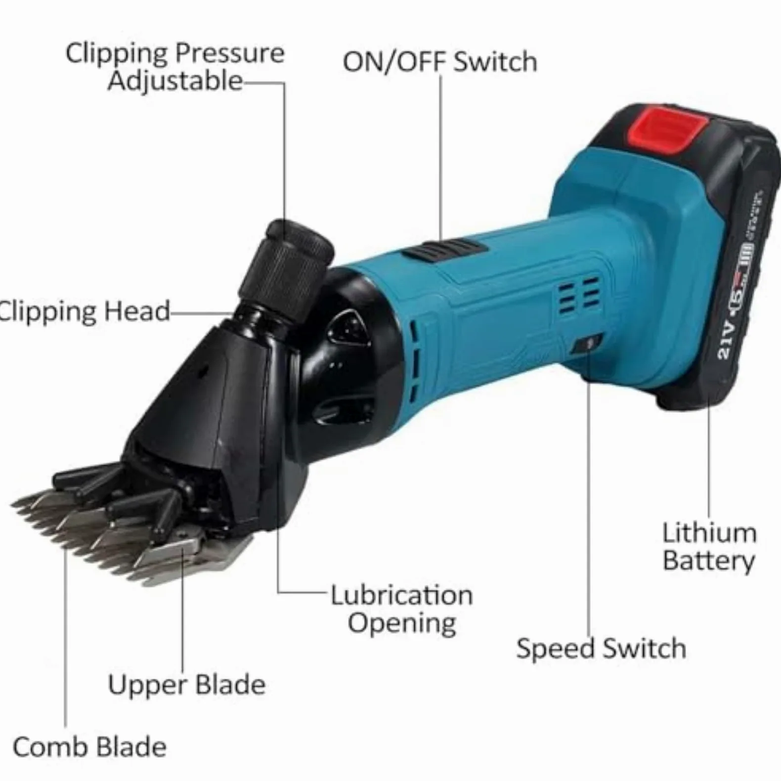 Máquinas de Afeitar Ovejas Inalámbricas, Cortadora Eléctrica de Lana de 300W con Cuchilla de 9/13 Dientes, Kit de Tijeras Para Ovejas de 6 Velocidades con 2 Baterías 13-Teeth