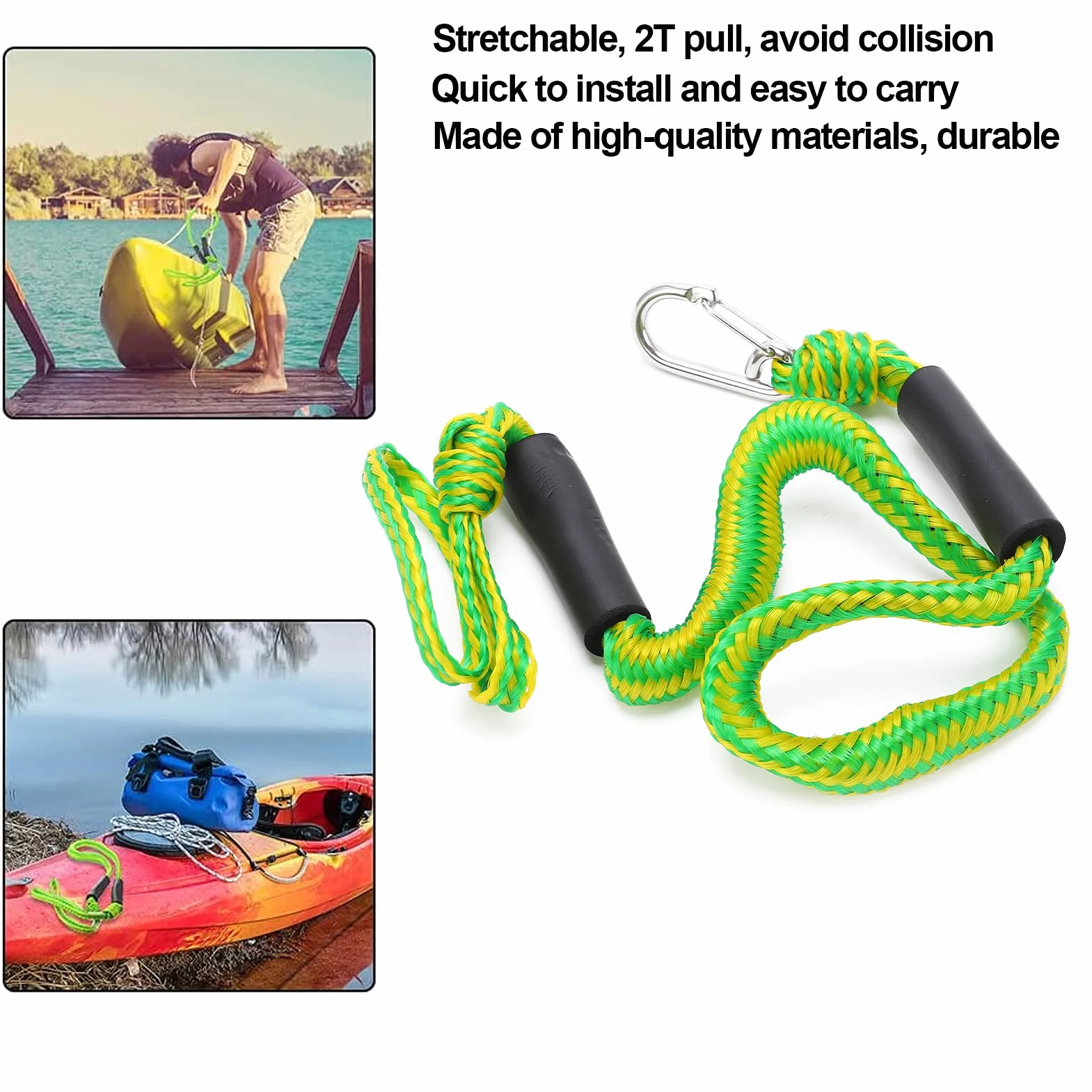 Bungee Dock Line Marine Rope Boat Dock Lines Cuerda de Amarre Verde con Hebilla D para Jetski Kayak