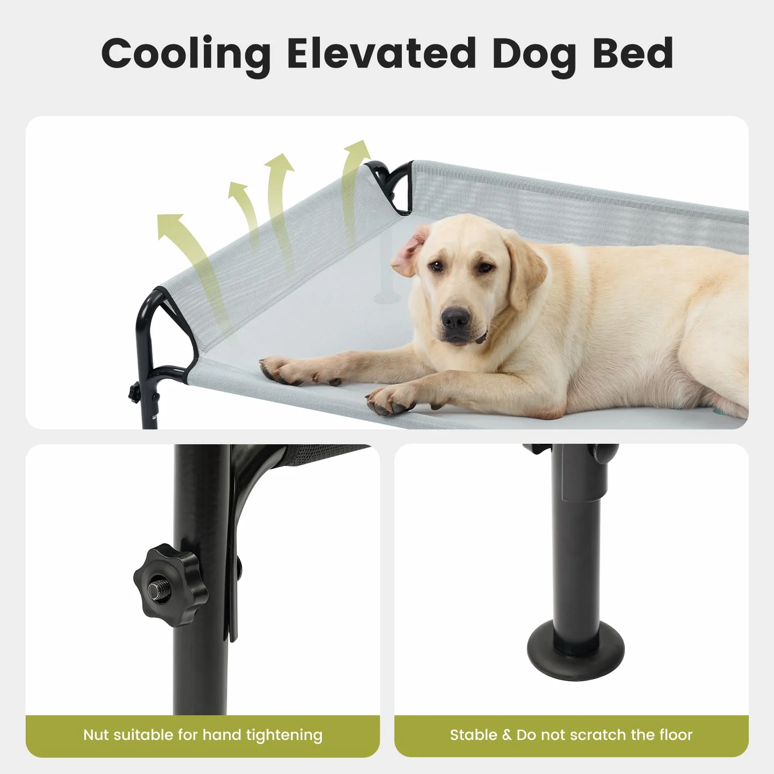 Gardner Pet Cama Elevada para Perros Medianos y Grandes, Cama Transpirable para Interior y Exterior con Malla Lavable, Estructura Metálica Robusta, Tamaño S, Negro