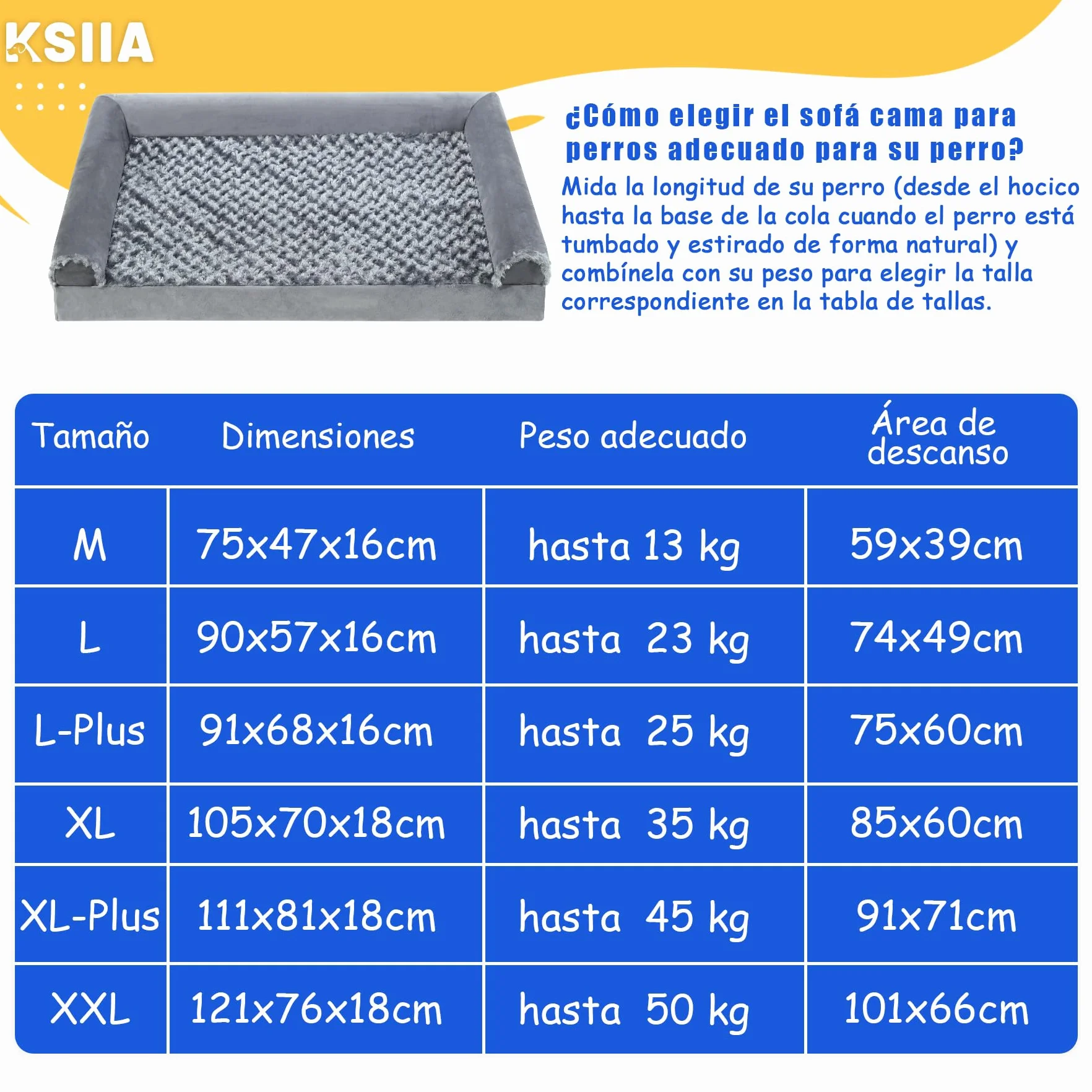 KSIIA Cama Perro Grande, Cama Ortopédica para Perros (105x70x18cm) Desenfundable y Lavable, Sofá para Perros, Gris XL