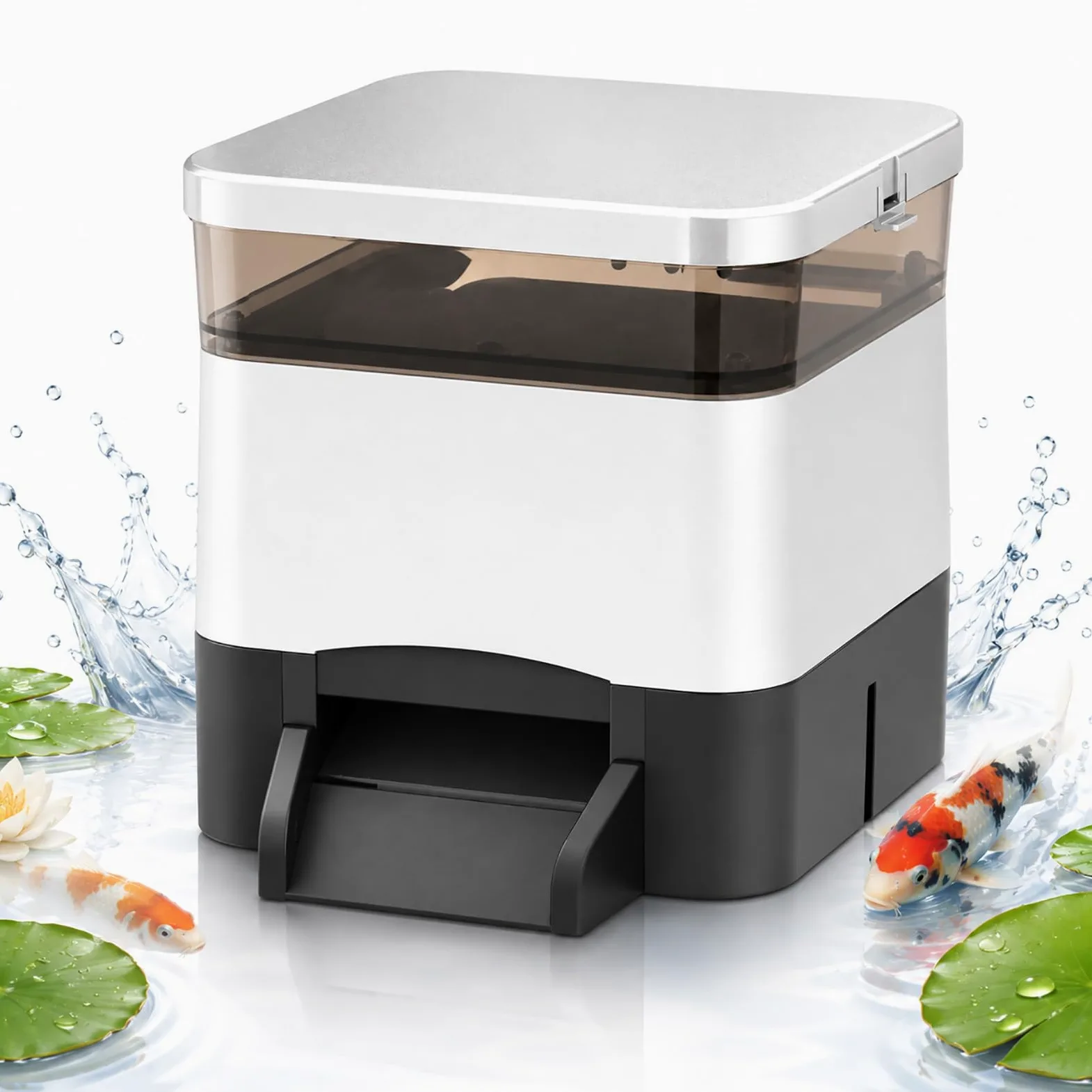 Alimentador Automático para Estanque 4 L - Dispensador Solar de Comida para Peces Ornamentales Silver