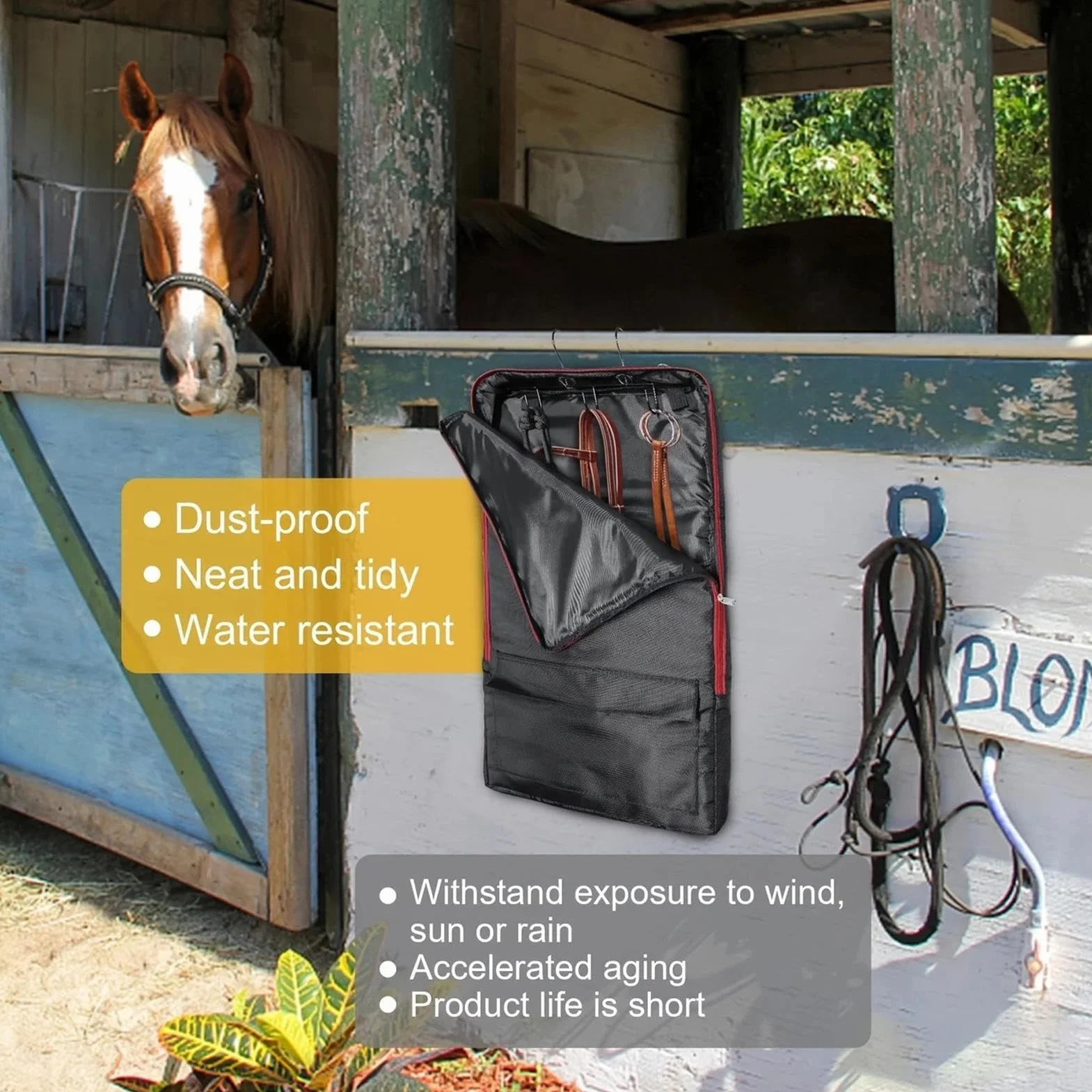 Bridle Bag - Bolsa de transporte para caballos con bolsillos con cremallera, correa de hombro ajustable reutilizable, multiusos, impermeable, organizador estable, suministros ecuestres para