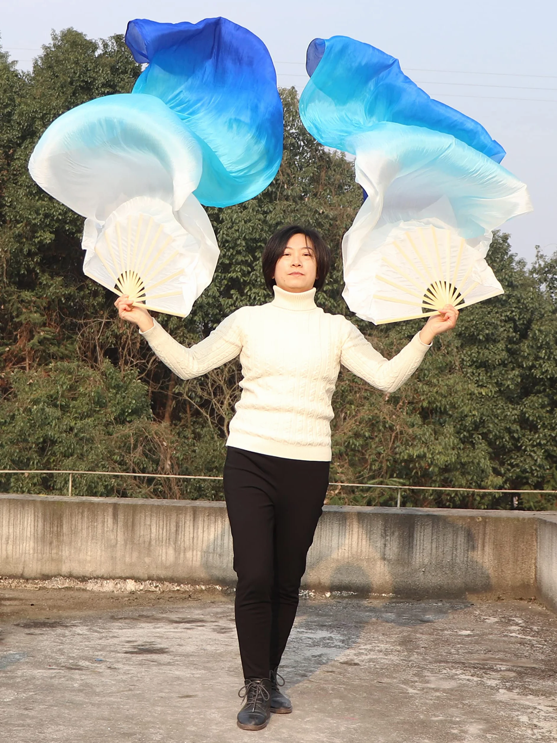 Winged Sirenny Abanicos Velos Seda Natural 180 cm Danza del Vientre Pintados a Mano Mango Bambú Ajustable 2 Unidades