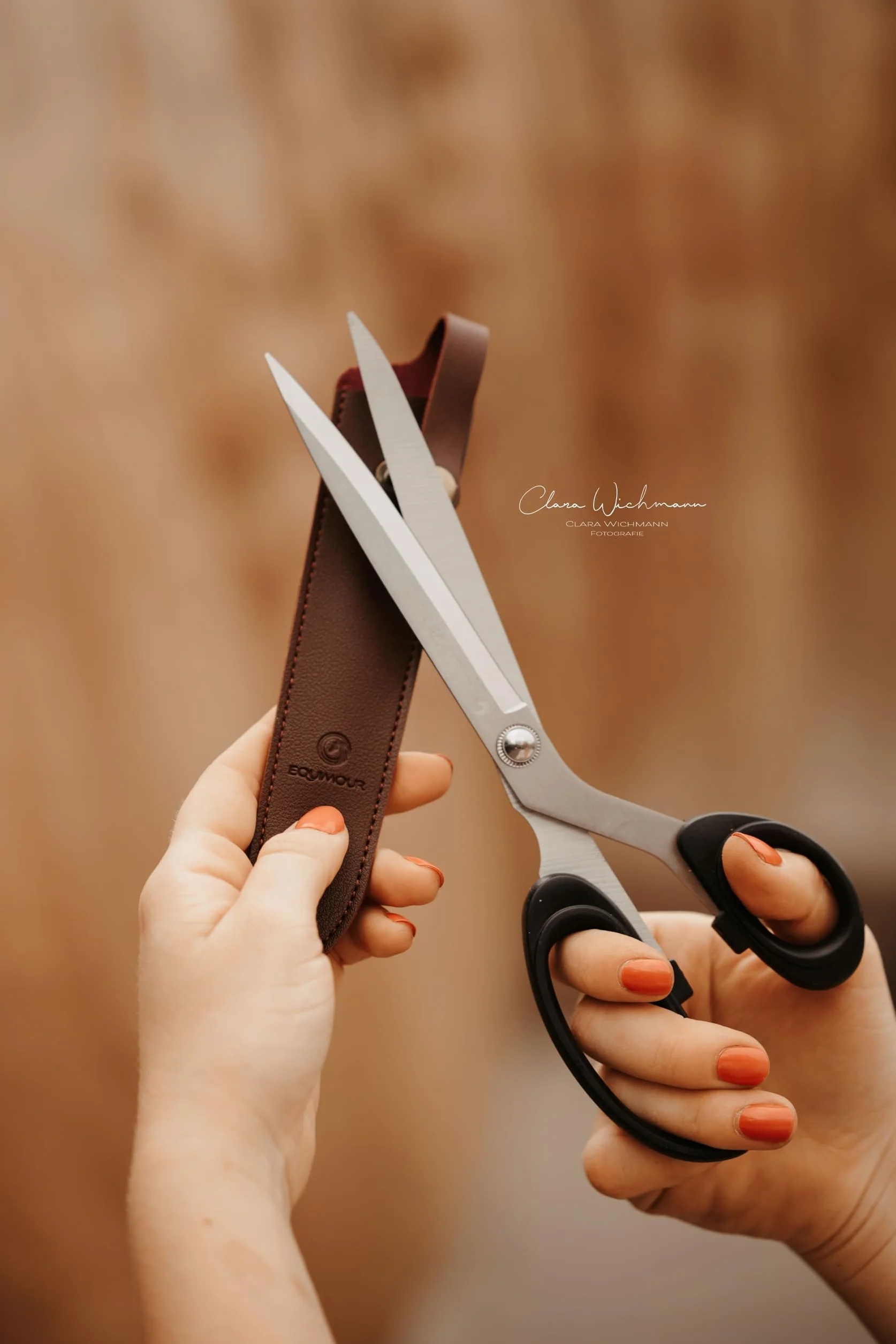 Tijeras para cola – de acero inoxidable afilado | Corte preciso para pelo grueso | Mango ergonómico & funda de cuero vegano | Accesorio profesional para el cuidado equino