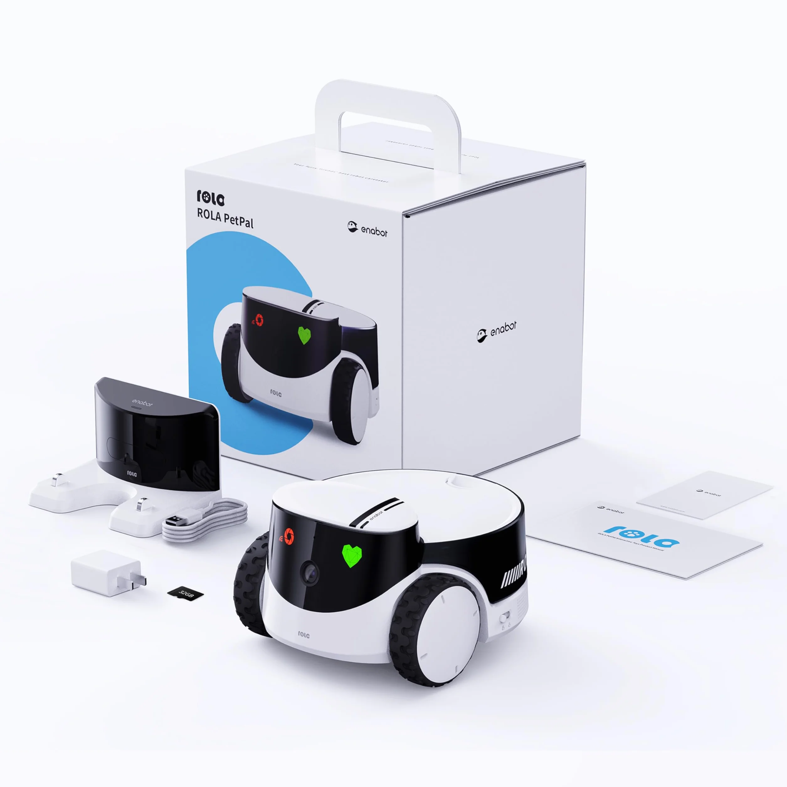 Enabot EBO ROLA PetPal 2.5K Cámara para gatos con módulo de almacenamiento, robot móvil Emo, visión nocturna, cámara inalámbrica para mascotas con la App EBO ROLA-PET, autocarga, audio de 2 vías
