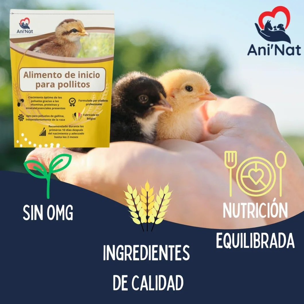 AniNat Alimento de Inicio para Pollitos, Comida de Primera Edad con vitaminas, proteínas y minerales, aceites Esenciales. Apto Desde el Nacimiento. Sin OGM. Sin antibióticos