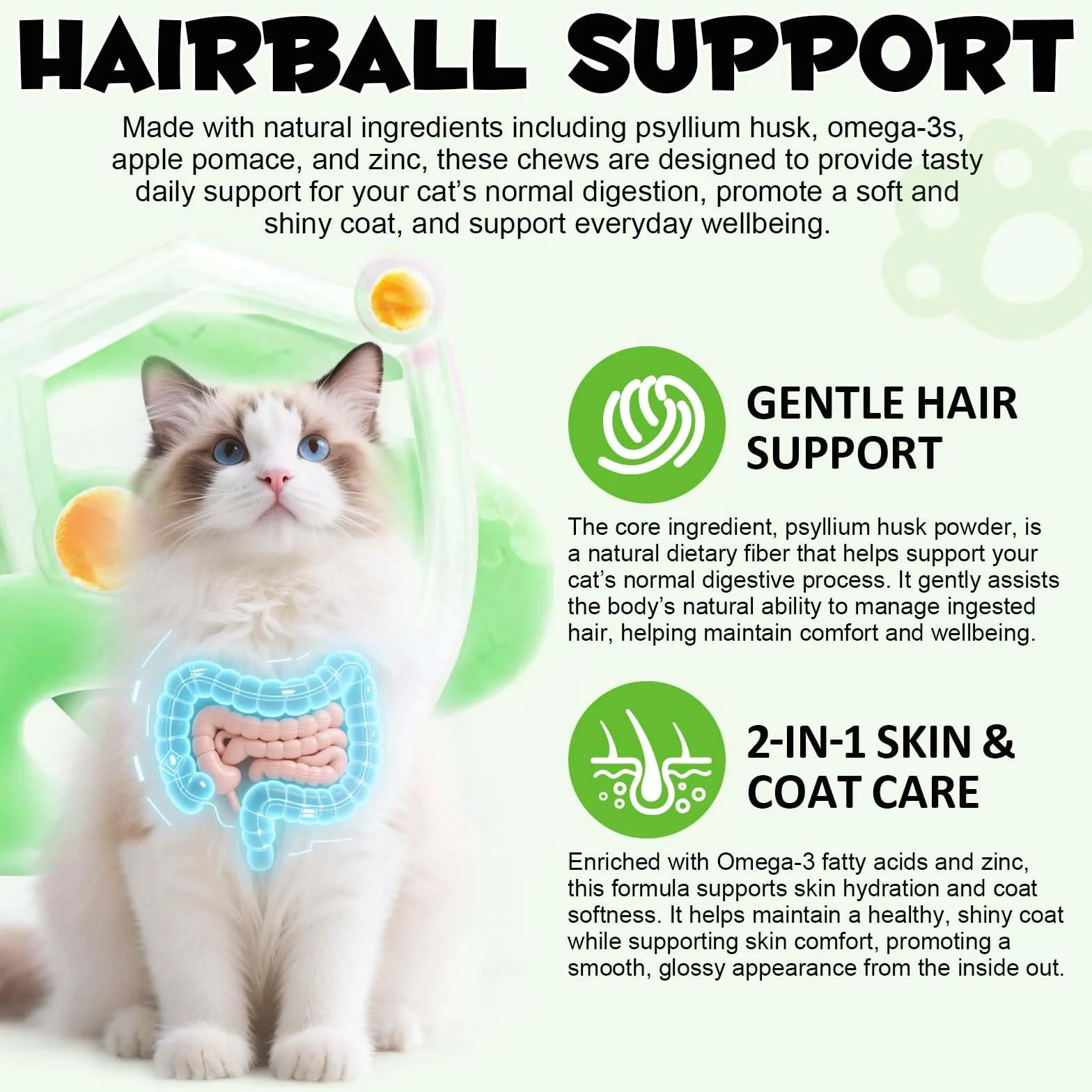 Alivio para gatos y gatitos, apoyo para bolas de pelo, ayuda a prevenir y eliminar las bolas de cabello, elimina el pelo ingerido, salud de la piel y el pelaje, 100 g
