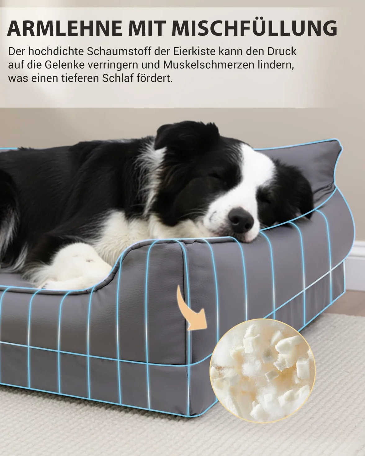 Ortopédica Cama Perro Medianos, Sofá Perro de Cuero Sintético Impermeable–91x68 cm, Espuma de Huevo, Cama para Perros Desenfundable y Lavable, Colchon Perro Antideslizante, Gris