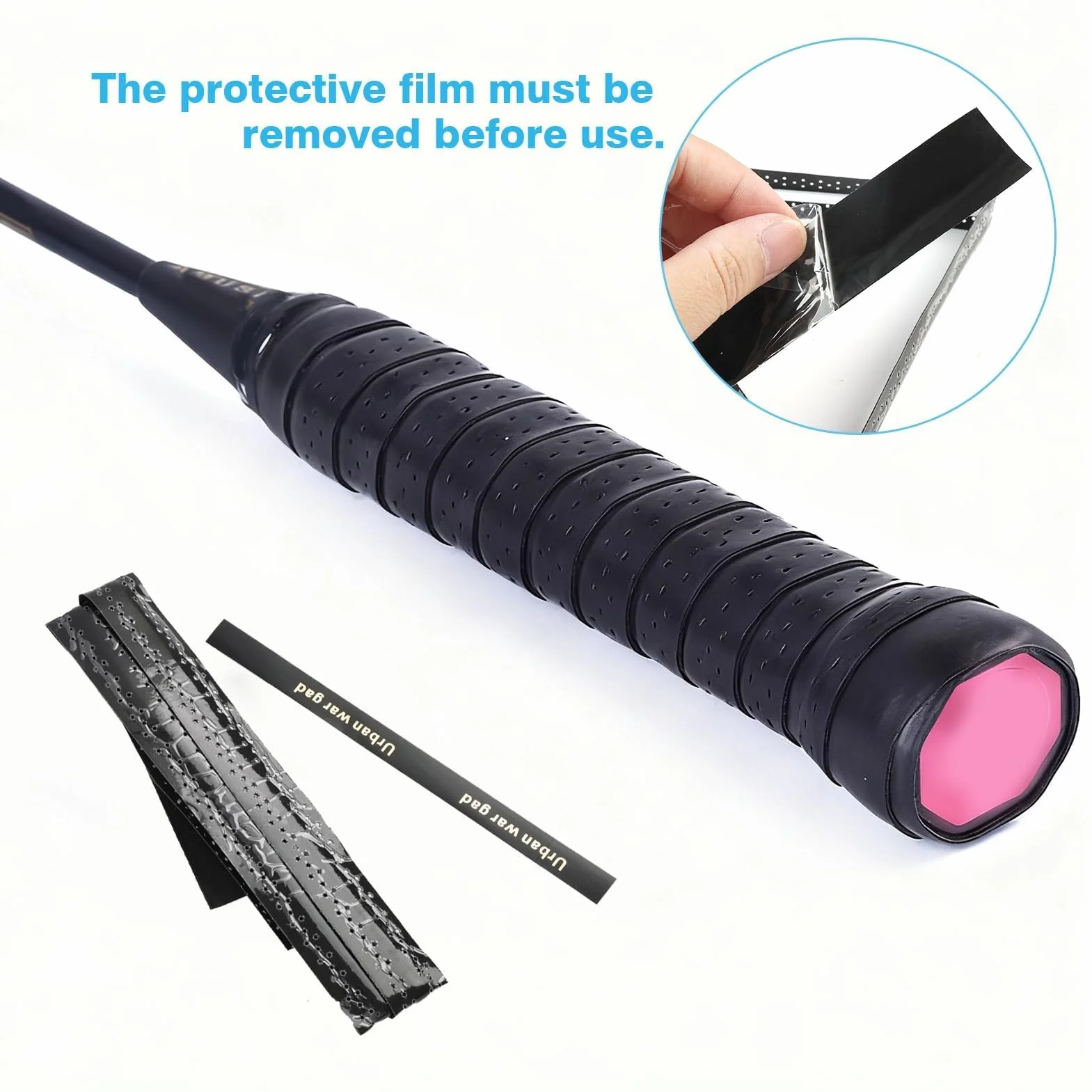 Overgrips Antideslizantes para Raquetas, Negros Perforados, Absorción Sudor, 5 Unidades