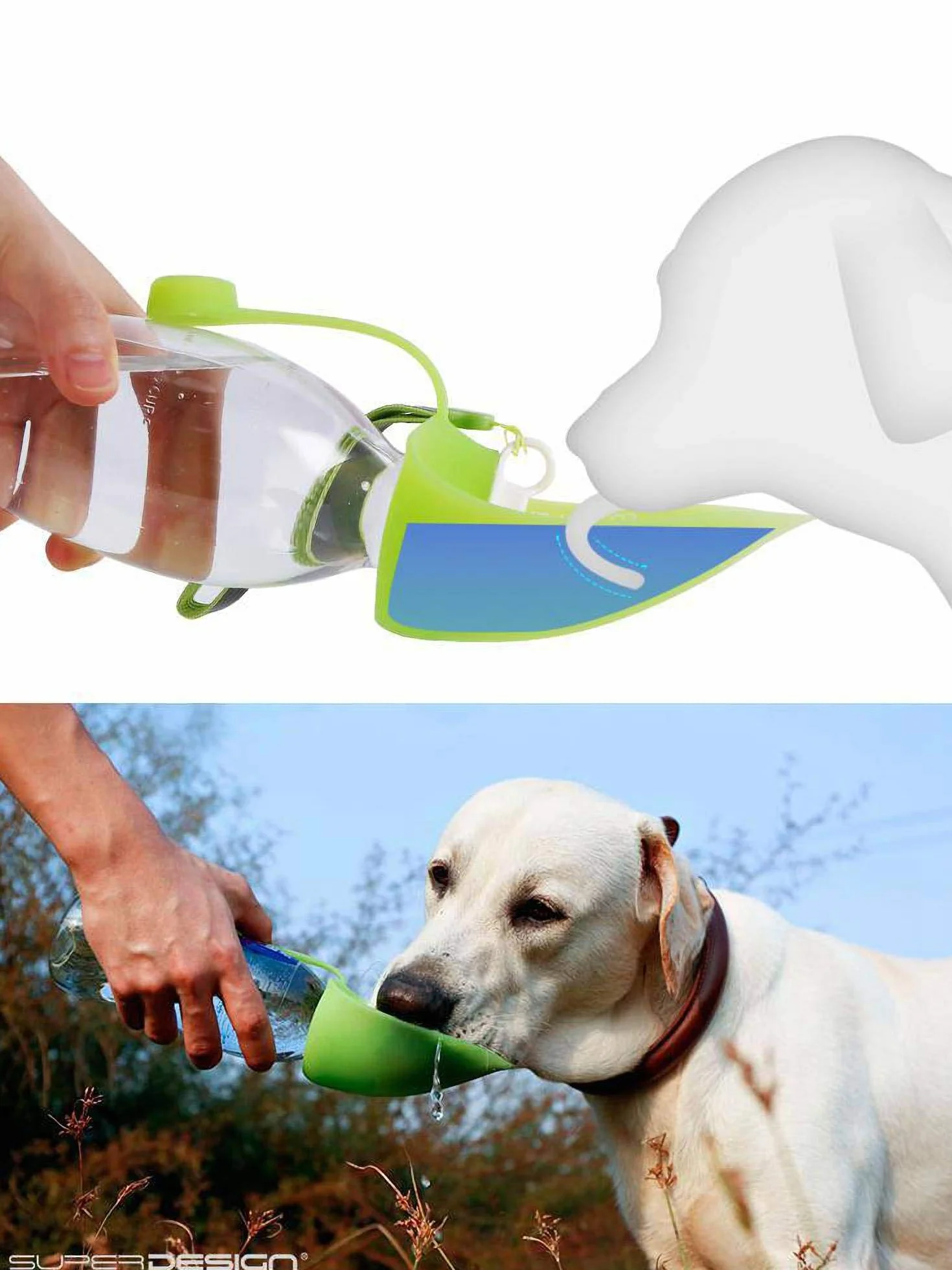 Botella de Agua portátil de Viaje para Perros, Tapa Plegable como Cuenco, Botella de Silicona, Exterior, 580 ml (Azul)
