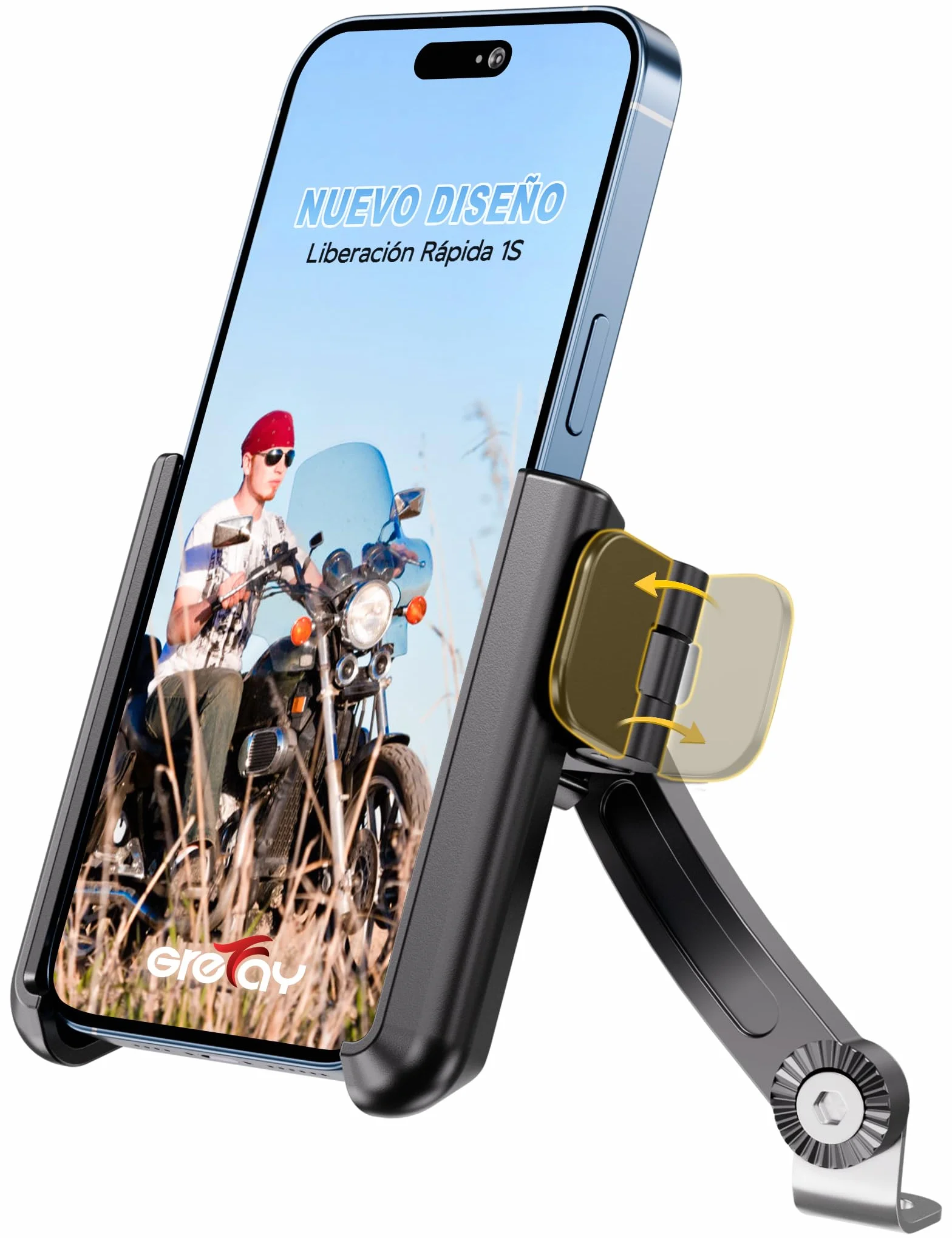 Grefay Soporte Móvil Moto Scooter Desmontaje Rápido 1S 360° Giratorio para Teléfonos 3.5-7.0 Pulgadas