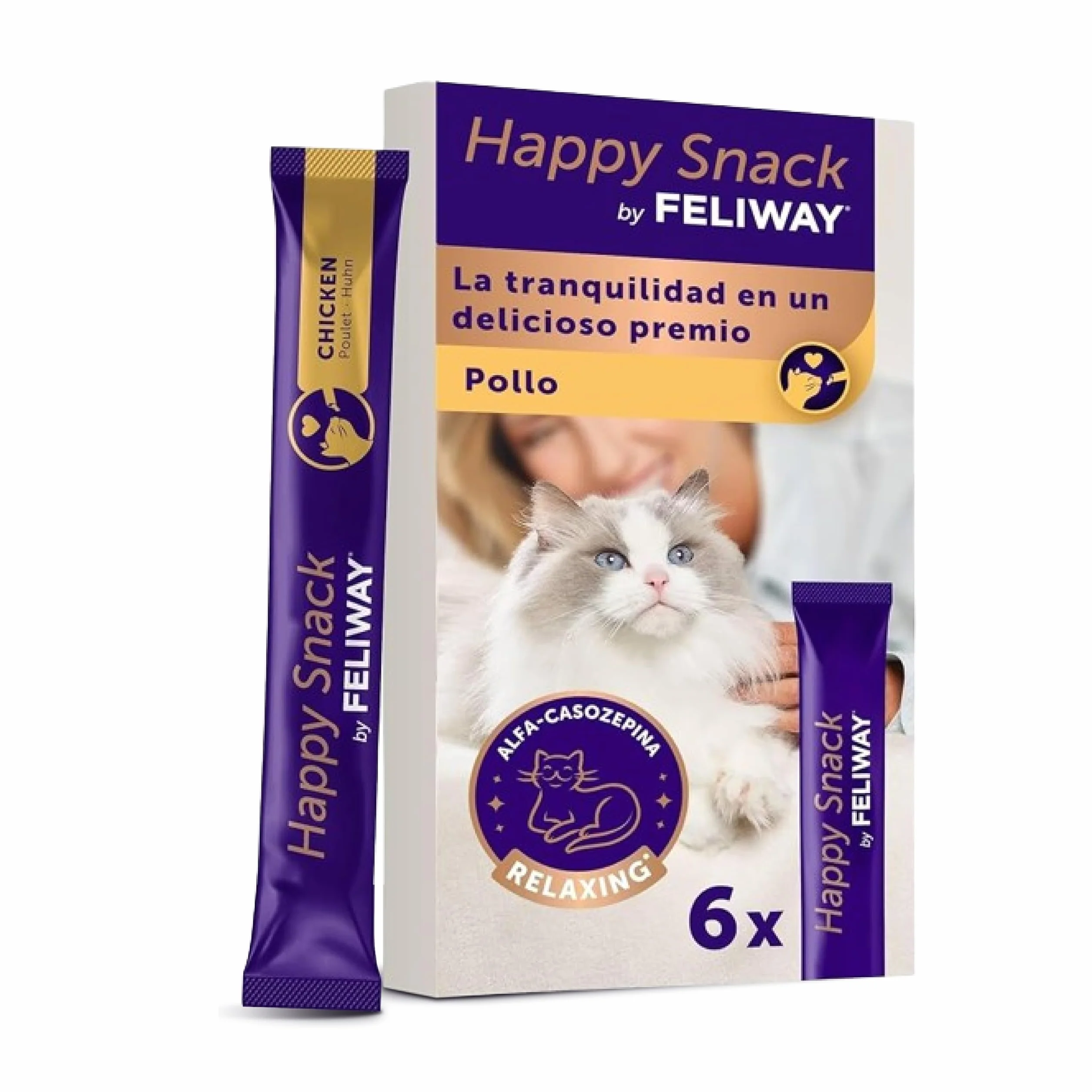 FELIWAY Happy Snack - Deliciosos y cremosos premios calmantes para gatos (6 sobres). Ayuda a los gatos a sentirse más tranquilos y a mejorar vuestro vínculo.