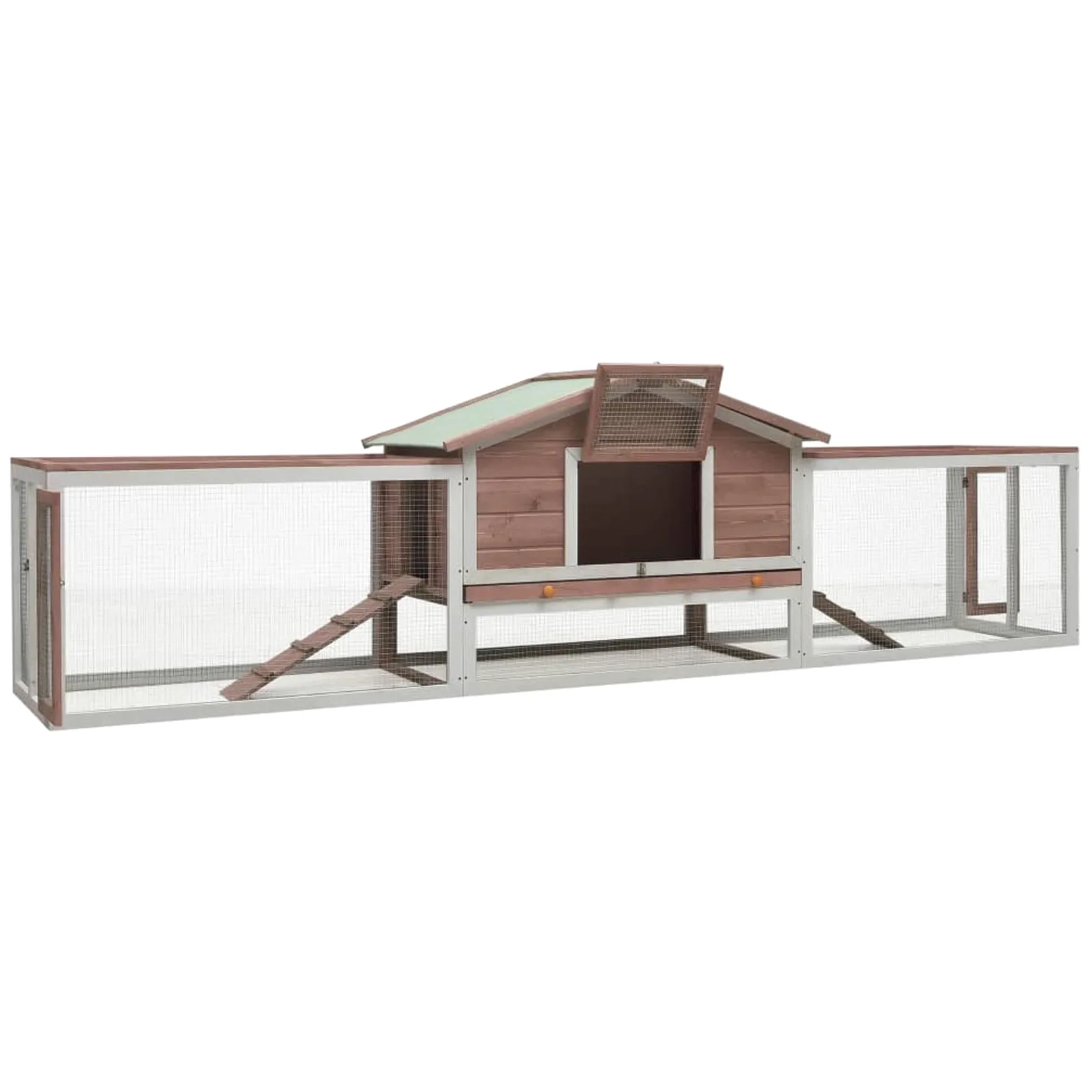 GuyAna Conejera de Madera Maciza Pino y Abeto Color Moca Conejera Exterior Esquinero Conejo 310x70x87 cm