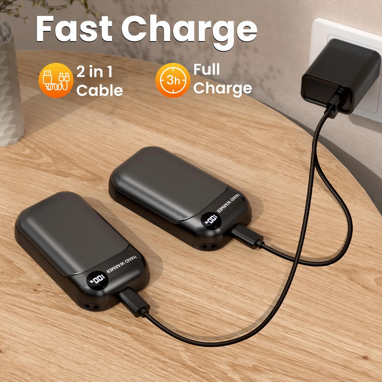 Calentador de Manos Recargable 2 en 1, Eléctrico, 9 Horas, 4 Modos 40-55°C