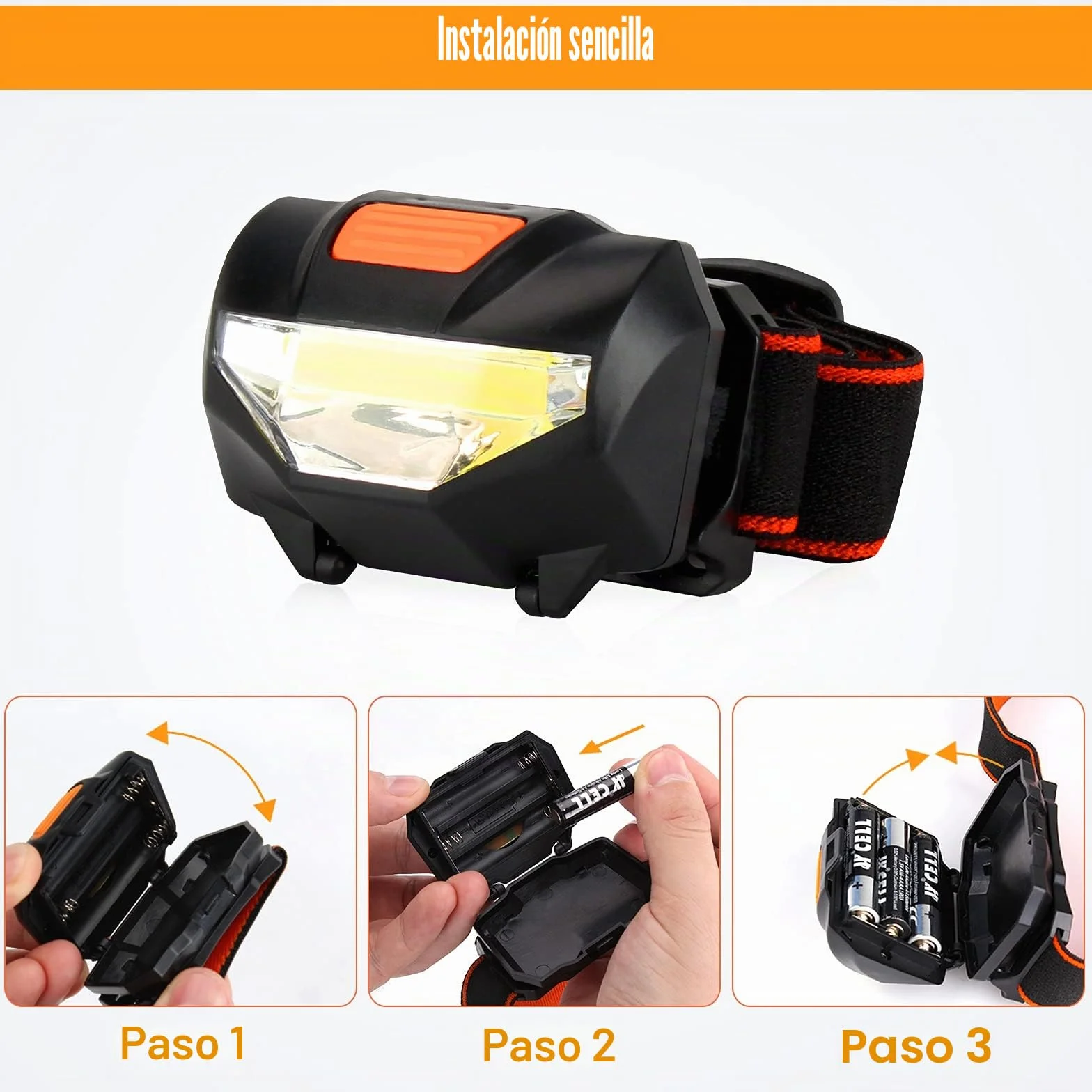 Suright Linterna Frontale 2 Piezas 3 Modos Iluminación 60° Ajustable Impermeable Pilas AAA Correr Acampar